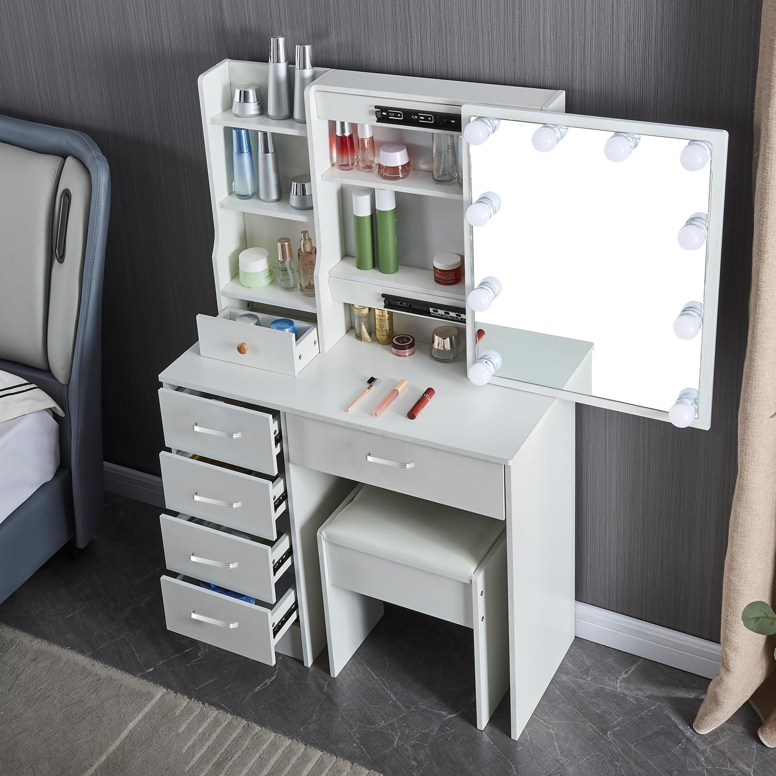 Vanity Desk, Make up Vanity Desk with Lighted Mirror and 3 Color