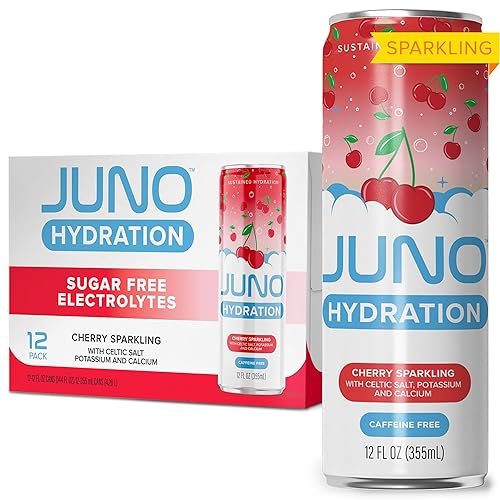 JUNO HYDRATION - Bebida espumosa de cereza orgánica, electrolitos sin azúcar, fruta orgánica del monje, jugo de cereza agria, extracto de cereza