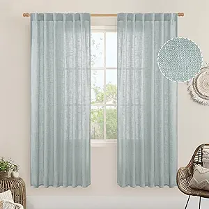 LAMIT Greyish Blue Linen Curtains for Living Room, 78 Inch Faux Linen Textured Light Filtering Drapes Back Tab and Rod Pocket Boho Panels for Farmhouse/Bedroom/Porch, 52 x 78 Inch, 2 Panels Set