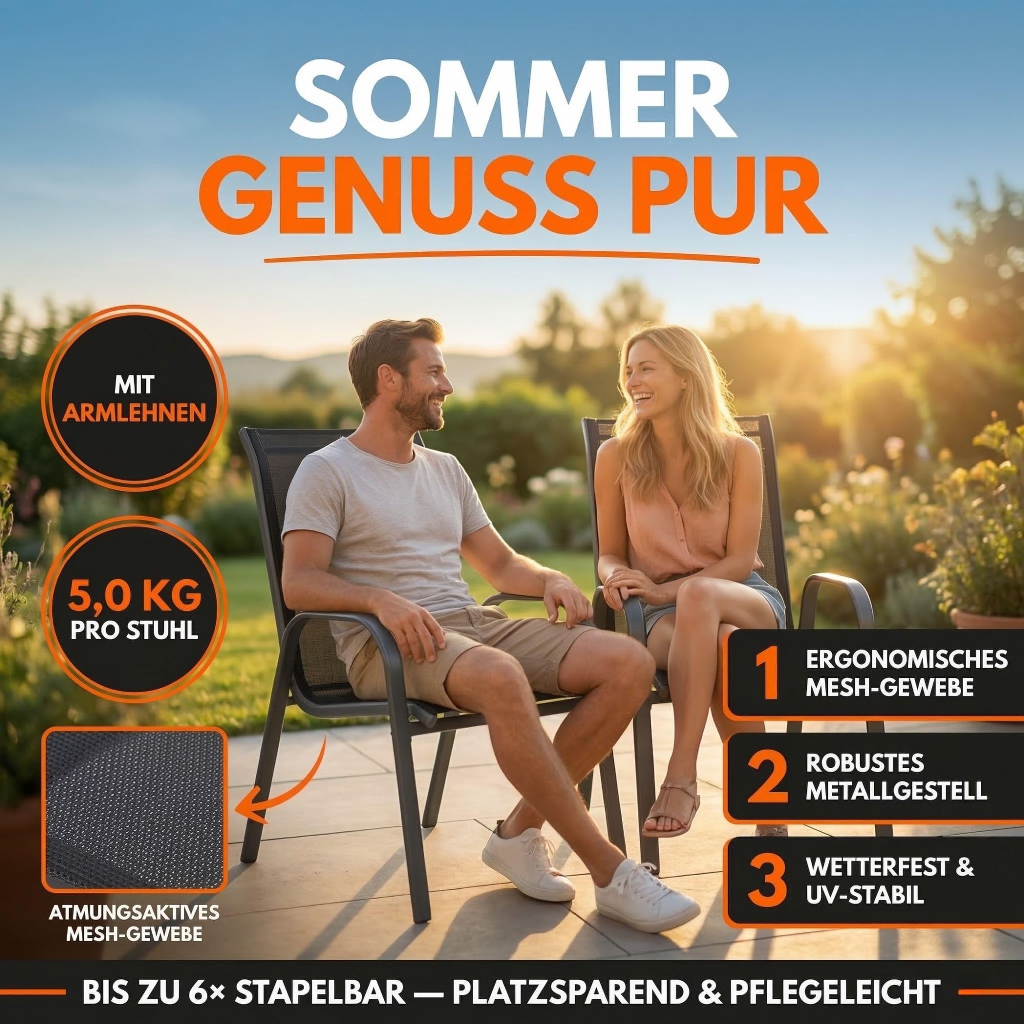 ALBATROS Gartenstühle 2er Set Kuba – stapelbar mit robustem Metallgestell - hohe Belastbarkeit – Bequeme Stapelstühle auch als Terrassenstühle oder Balkonstühle - verbesserte Version 2026