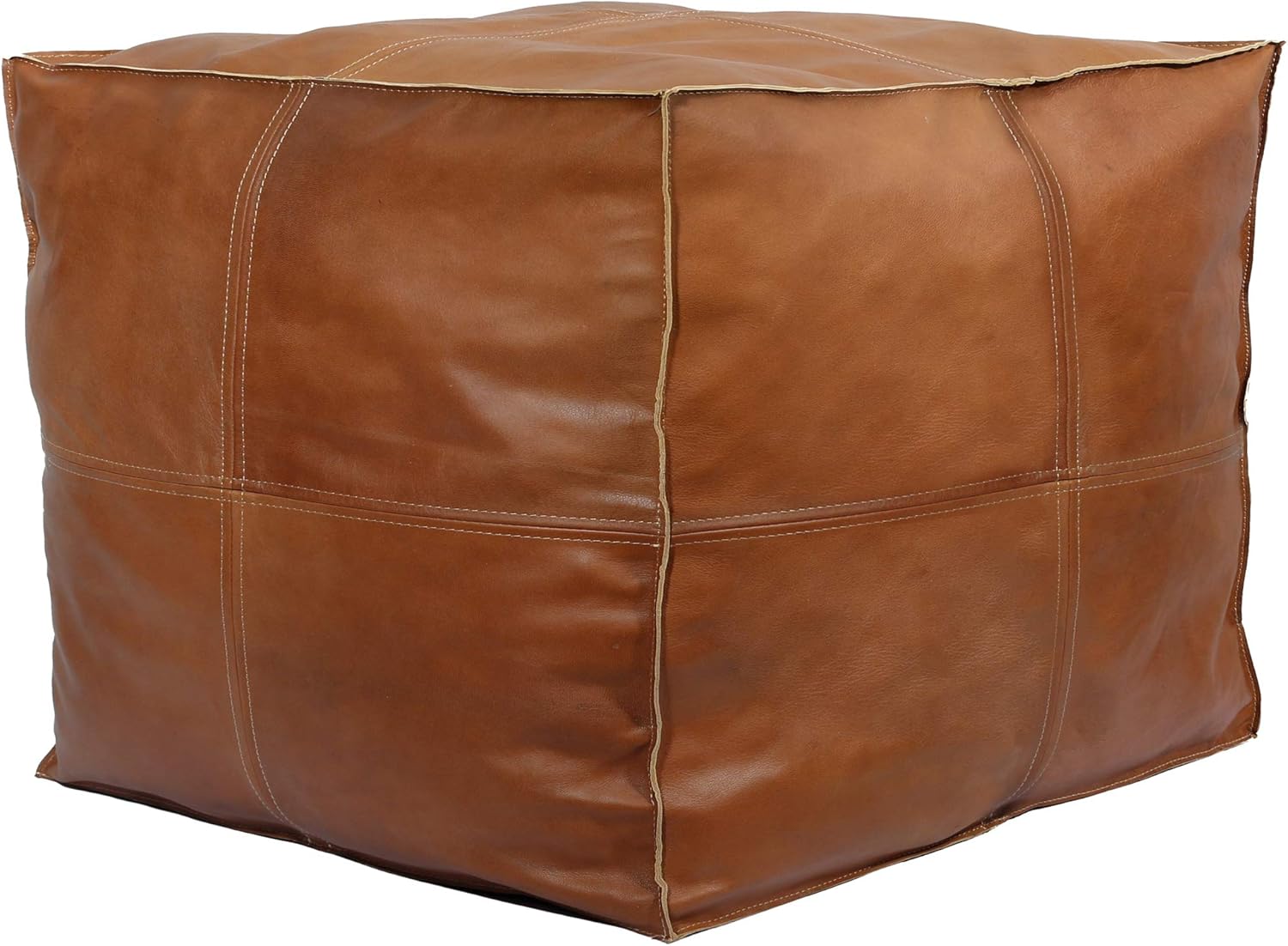 Tесh Dеаlѕ 🔥 WISHDESTINY Moroccan Square Leather Pouf Handmade - Comfortable Ottoman & Footrest, Home Gifts, Wedding Gifts, Un-Stuffed- Natural Brow