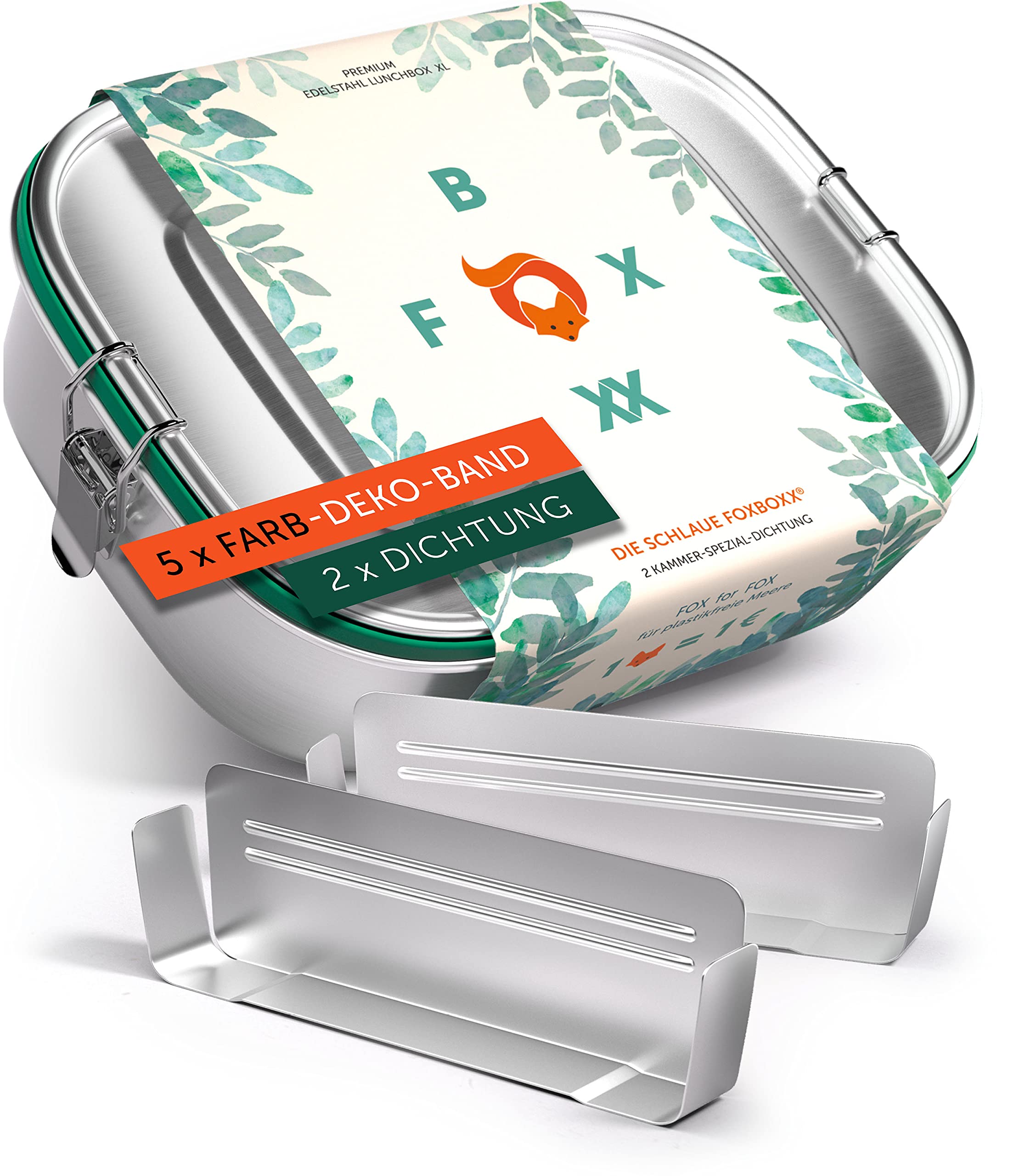 FOXBOXX SCHULE Kinder-Set – ÖKO Lunchbox Edelstahl + FOX Trinkflasche isoliert + Bürste – auslaufsicher, BPA-frei (panna cotta 500ml, 800ml)