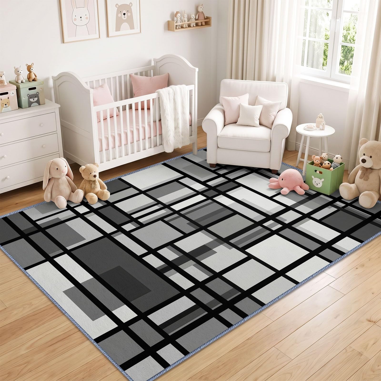 Tappeto in morbida flanella, 120 x 180 cm, minimalismo, geometria, cubi linee, tappeto moderno antiscivolo, lavabile in lavatrice, ideale per camera da letto, corridoio, pelo corto, facile da pulire