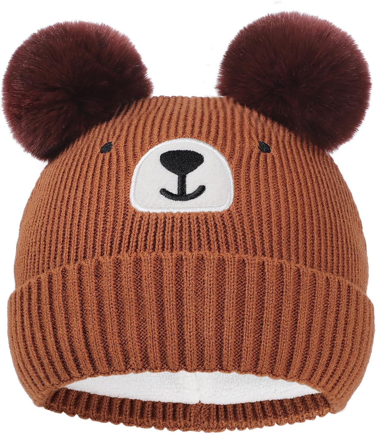 Baby Cute Bear Beanie with Pompom, Infant Toddler Warm Knitted Hats Winter Cap for Boys Girls
