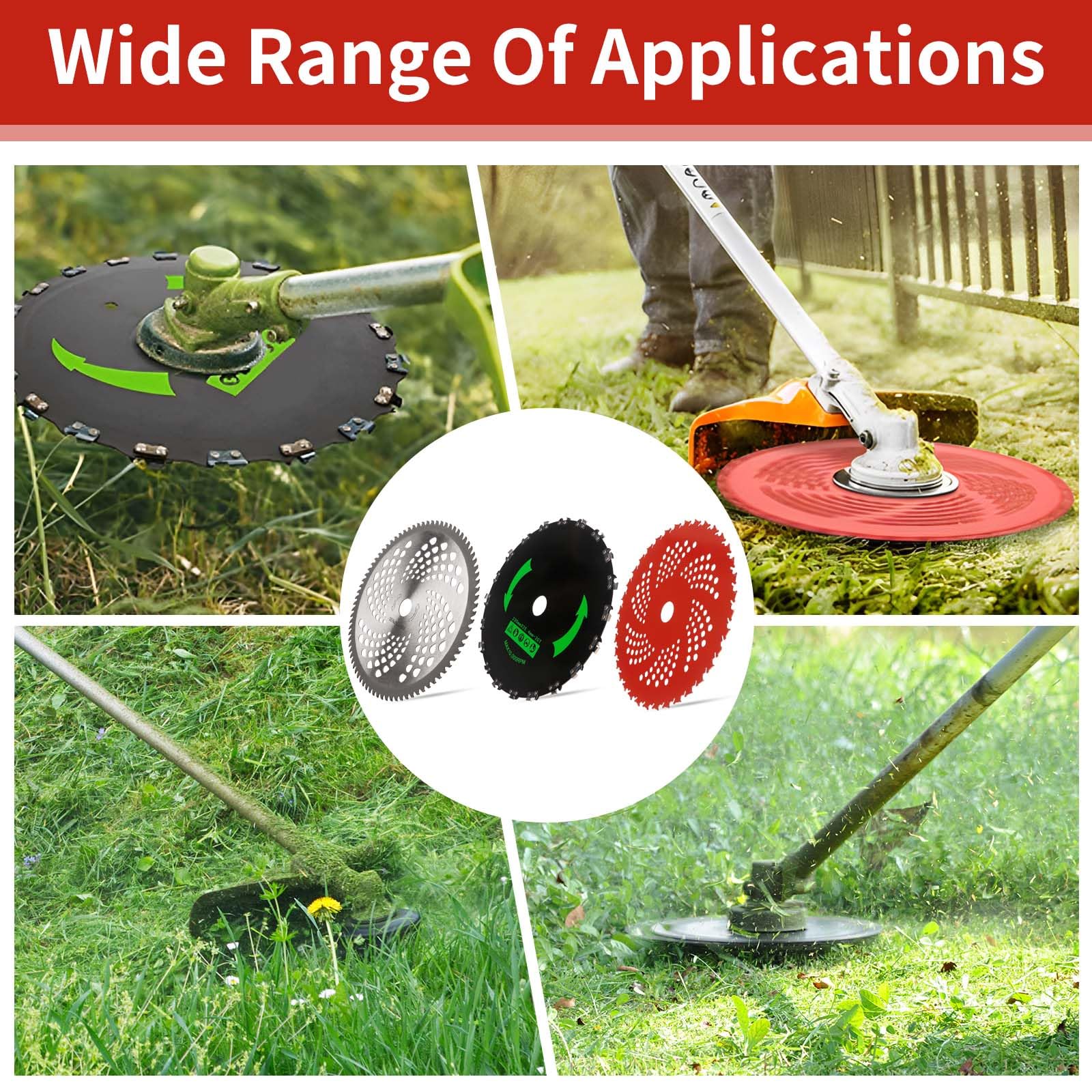 Lame rotonde per motosega in acciaio al carbonio, 22,9 cm x 20 denti, lame con punta in carburo da 22,9 cm x 36 denti e lame per decespugliatore da 25,4 cm x 80T, con kit adattatore universale,