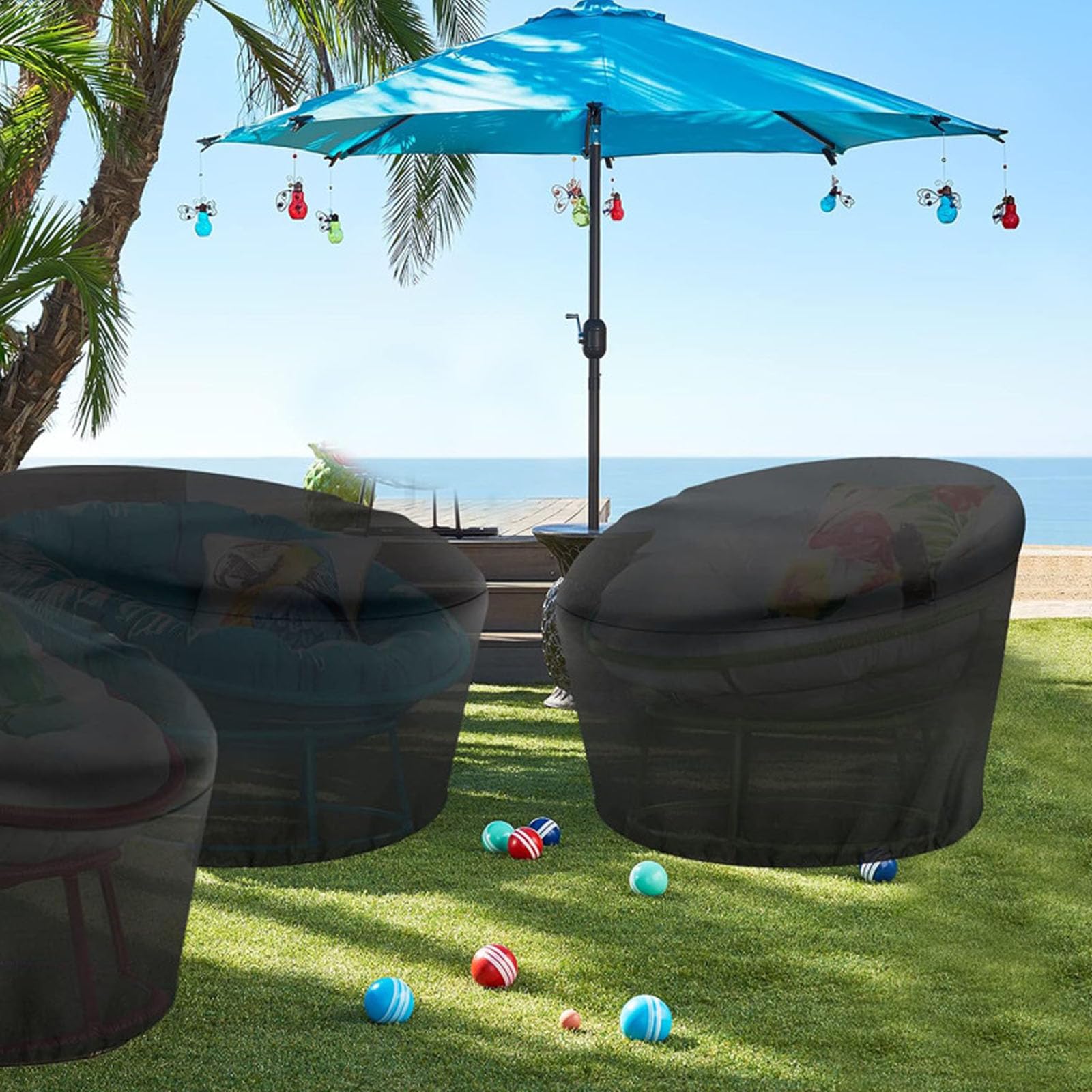 2pcs Impermeabile Antivento per Poltrona Sospesa Chaise,Copertura per Pa-pa-san Poltrona Rattan,Coperture per Mobili Esterni per Poltrona a Dondolo e Poltrona Sospe(Size:210D:132x51x89cm,Color:Grigio) | Copri Lettino da Mare Impermeabile Anti UV
