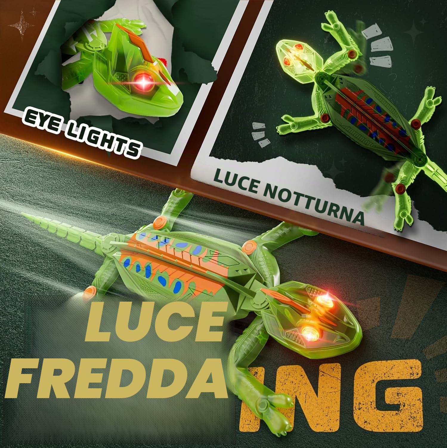 Euakee Ricaricabile Camaleonte Telecomandato, Geco Telecomandato con occhi a LED, Geco Interattivo, Lucertola Robot Giocattoli, Giocattolo per Bambini e Bambine, 4+ Anni (A)