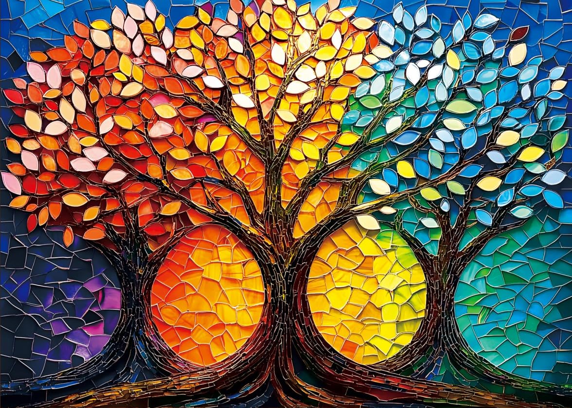 Moruska Stained Glass Puzzles for Adults 1000 Piece Tree of Life Mosaic Jigsaw Puzzle Difficult and Unique
