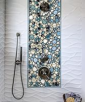 Vista 4 de Azulejos de Guijarros 5 Hojas, Azulejos de Mosaico Azul Turquesa Aguamarina para Salpicadero de Pared de Acento, Azulejos de Guijarros para Piso
