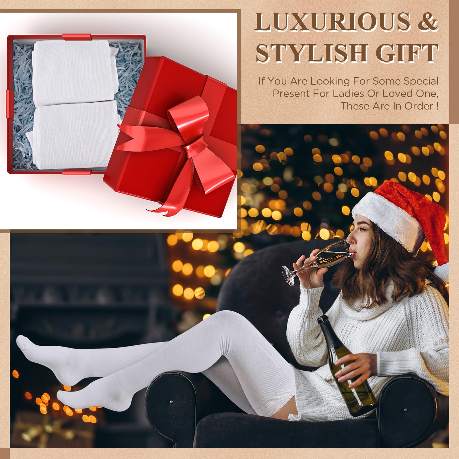 SATINIOR Extra Long Socks Thigh High Cotton Socks Extra Long Knee Boot Stockings for Women: One Size White