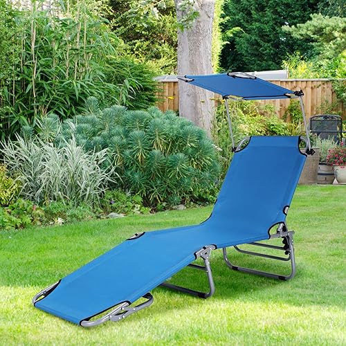Miniatura 3 de Tangkula Tumbona plegable para exteriores, silla de playa reclinable de 5 pliegues, silla reclinable para patio con toldo de 360 y bolsillo de