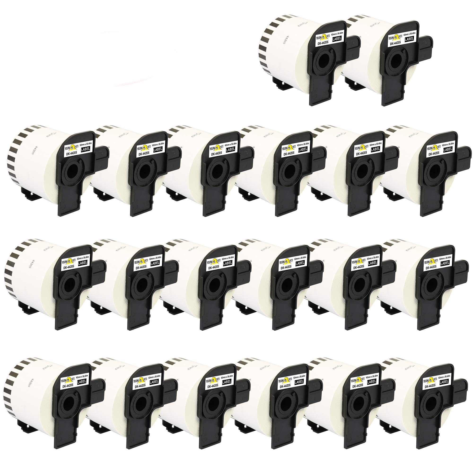Yellow Yeti 20 Rollos Cintas continuas compatibles Brother P-Touch DK-44205 62mm x 30.48m