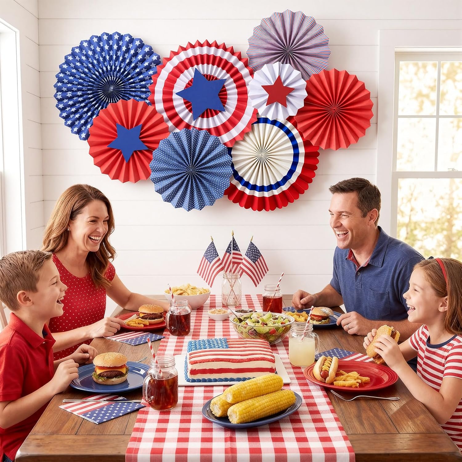 Tinlade 31 Pcs 4th of July Patriotic Decorations Red White Blue Hanging Paper Fans Porch Door Decor for 250 Anniversary Fourth of July Memorial Day USA Independence Day American Party Supplies