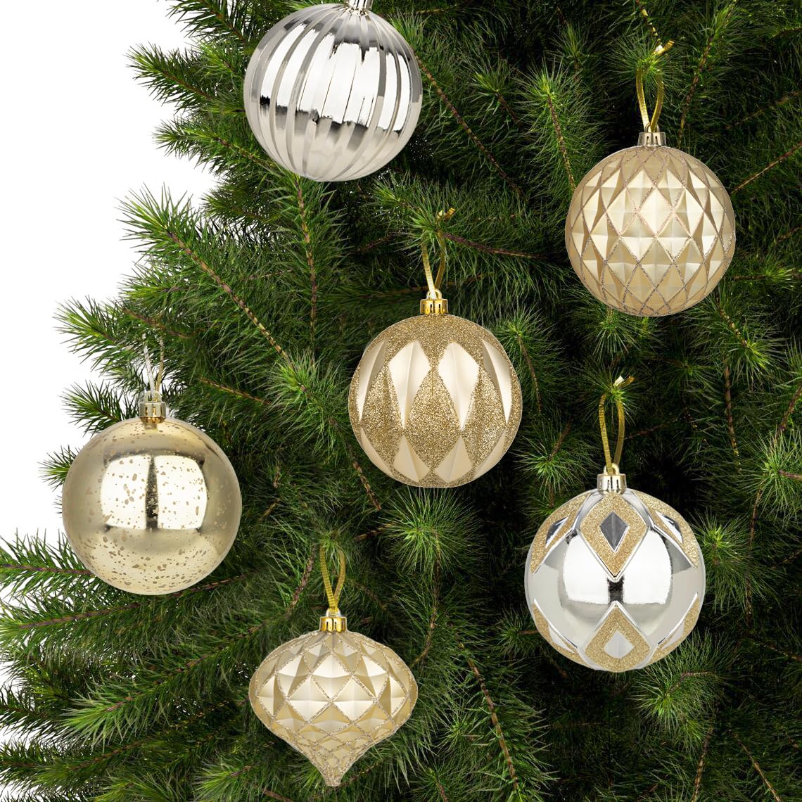Lot de 12 boules de Noël de 10 cm - Grandes boules de Noël incassables - Pour décoration d'arbre de Noël - Boules de Noël - Boules de Noël - Boules de Noël avec crochet de suspension