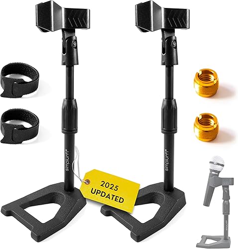 2 soportes de micrófono con clip de micrófono, soporte de micrófono de mesa ajustable, adaptador de metal de 58 a 38 pulgadas, base pesada para Blue