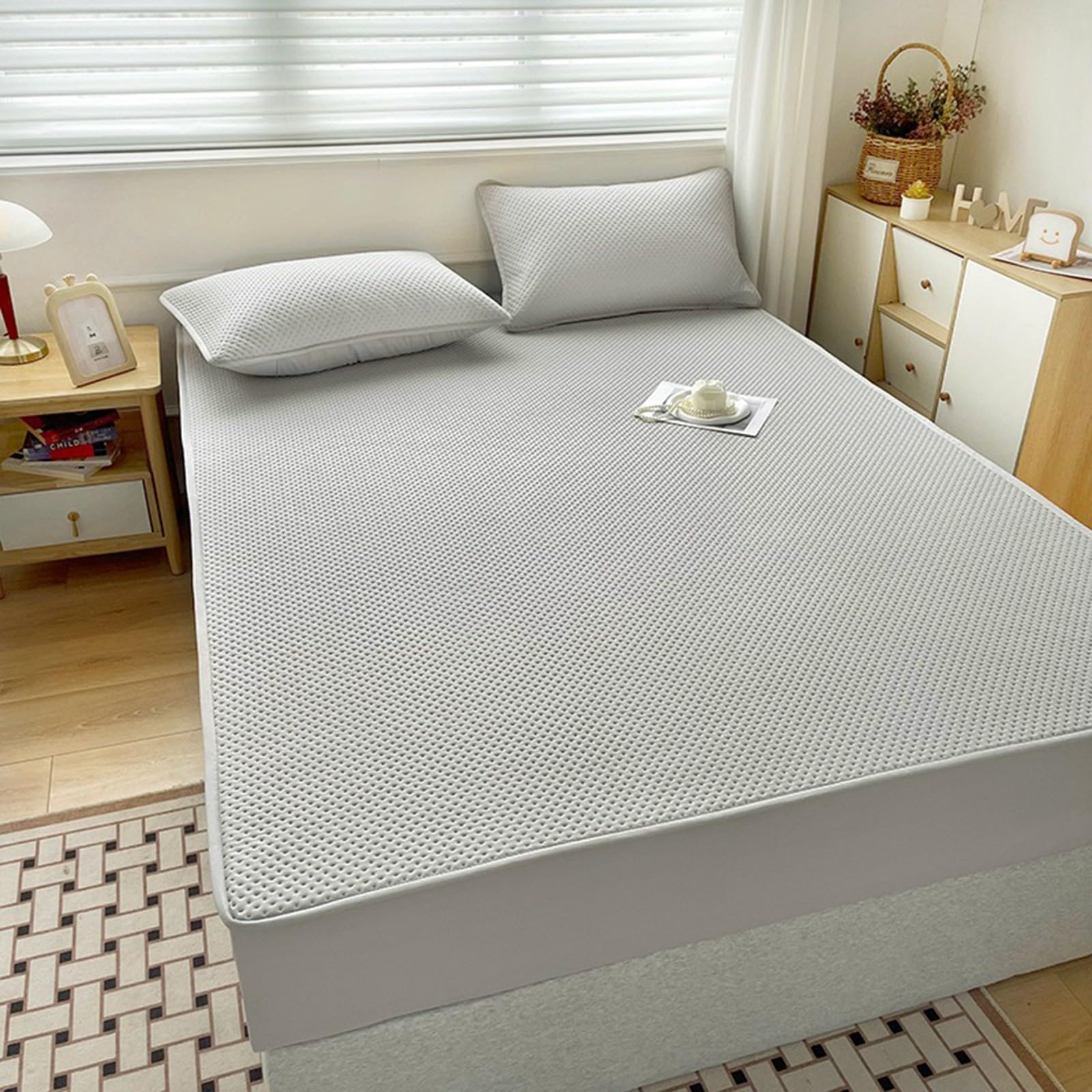 Funda Protectora De Colchón Tamaño Queen,Funda De Colchón 100% Impermeable,Diseño De Superficie 3D Transpirable,Protector De Bolsillo Extra Profundo De 12"(Grey,120x200)