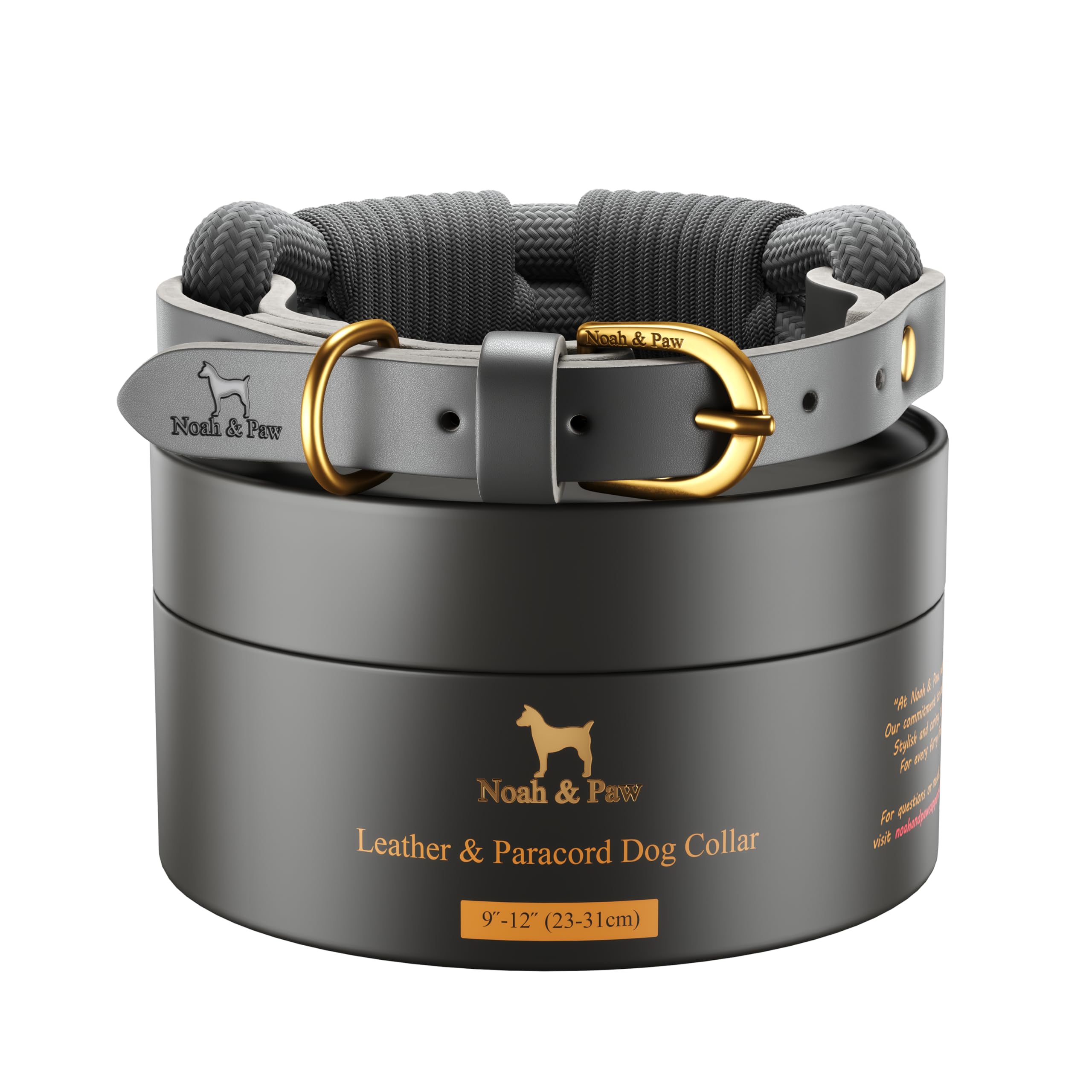 NOAH & PAW Extra Small Dog and Cat Collar, Genuine Leather Dog Collars with Paracord, Heavy Duty Metal Buckle, Unisex Colors for Girl and Boy, Neck Size 9"-12" (Dark Blue).
