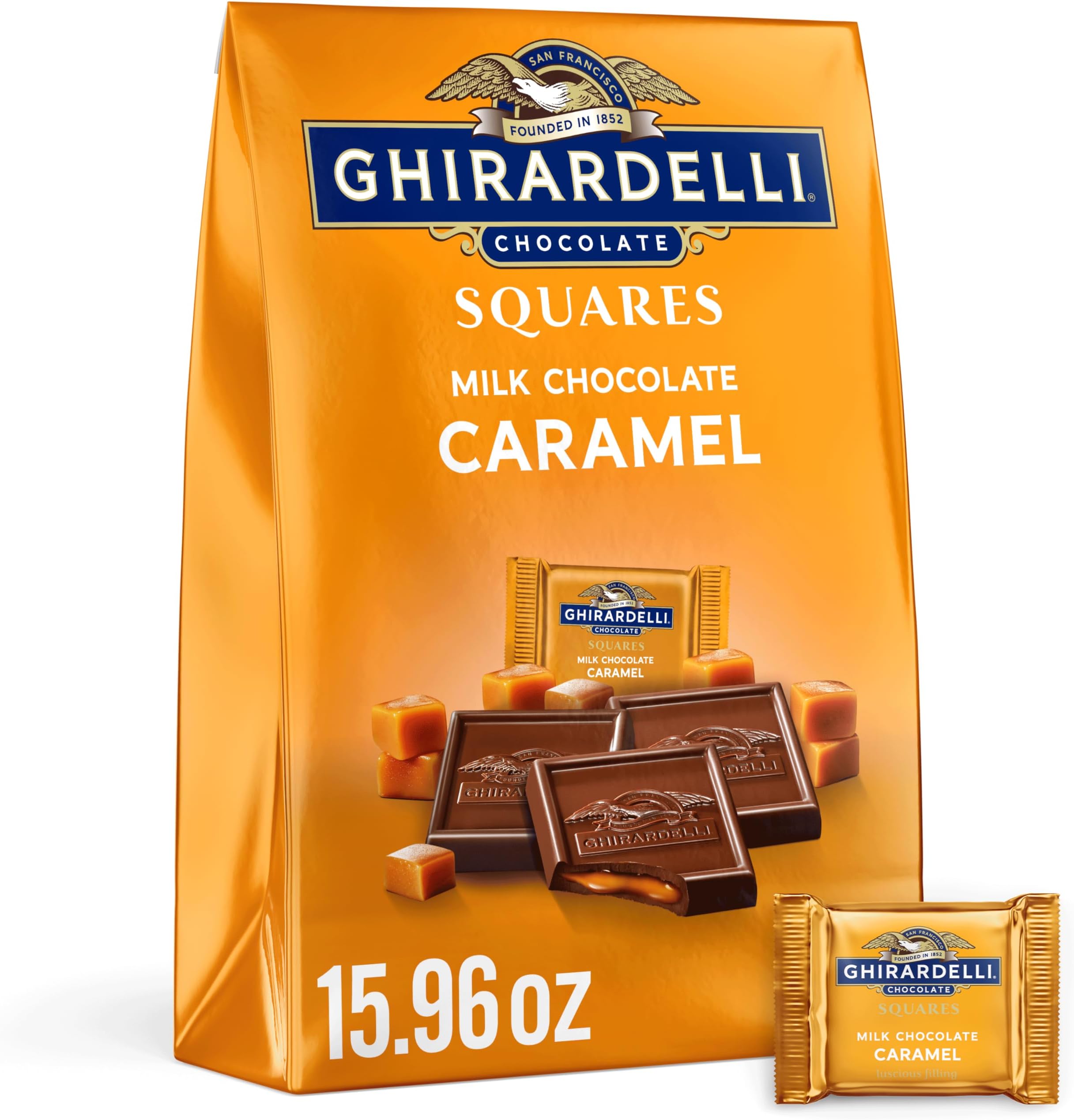 GHIRARDELLI Milk Chocolate SQUARES with Caramel Filling, 15.96 oz Bag