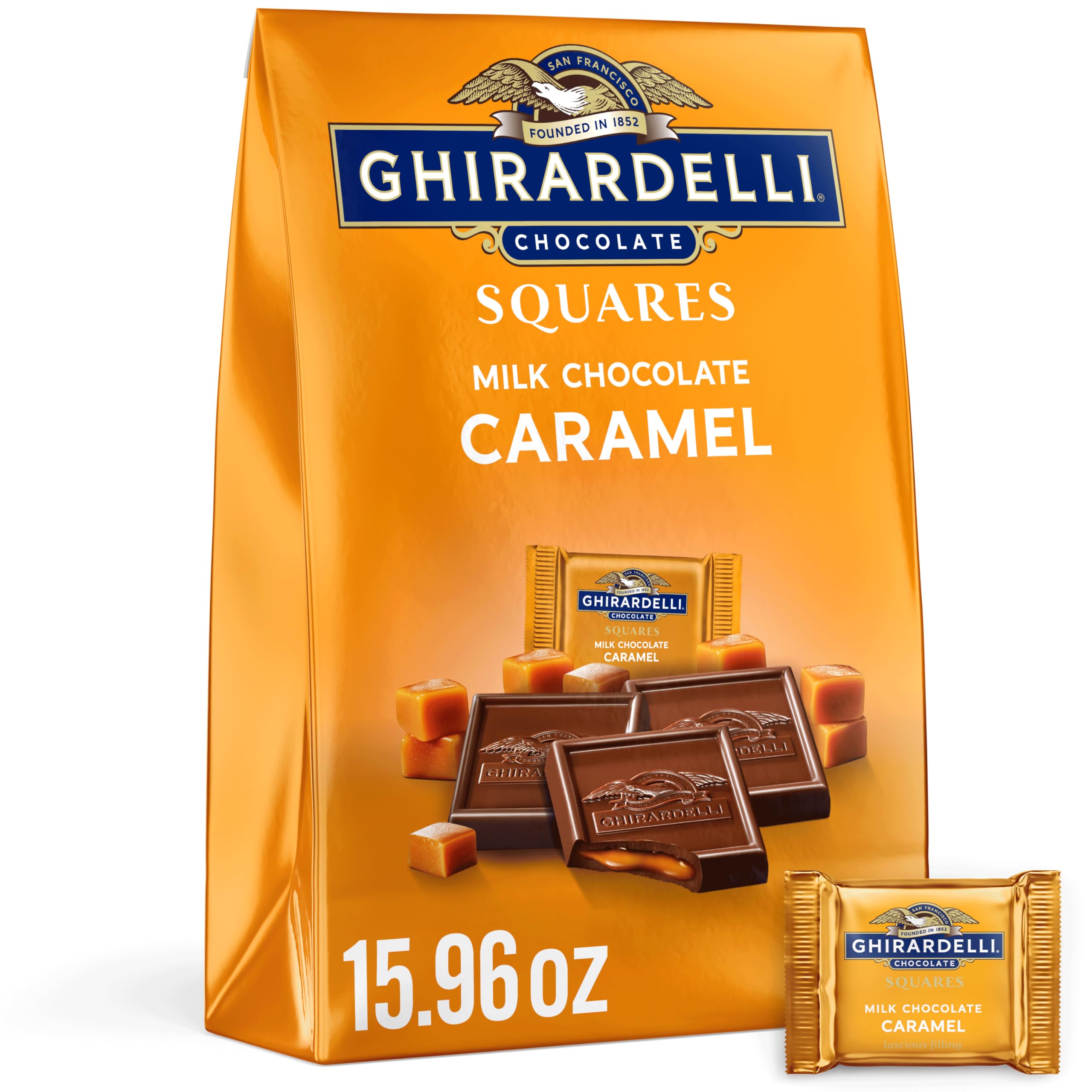 GhirardelliMilk Chocolate SQUARES with Caramel Filling, 15.96 oz Bag