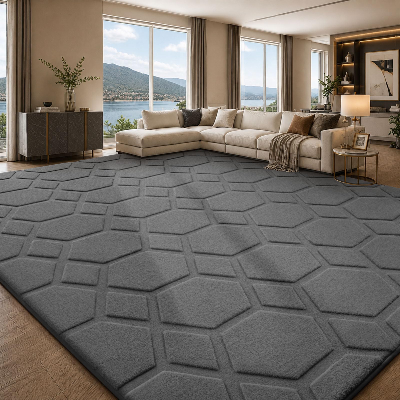 Treeboy Large Rugs Living Room 140x200cm,3D Grey Washable Rugs for Bedroom — image 1
