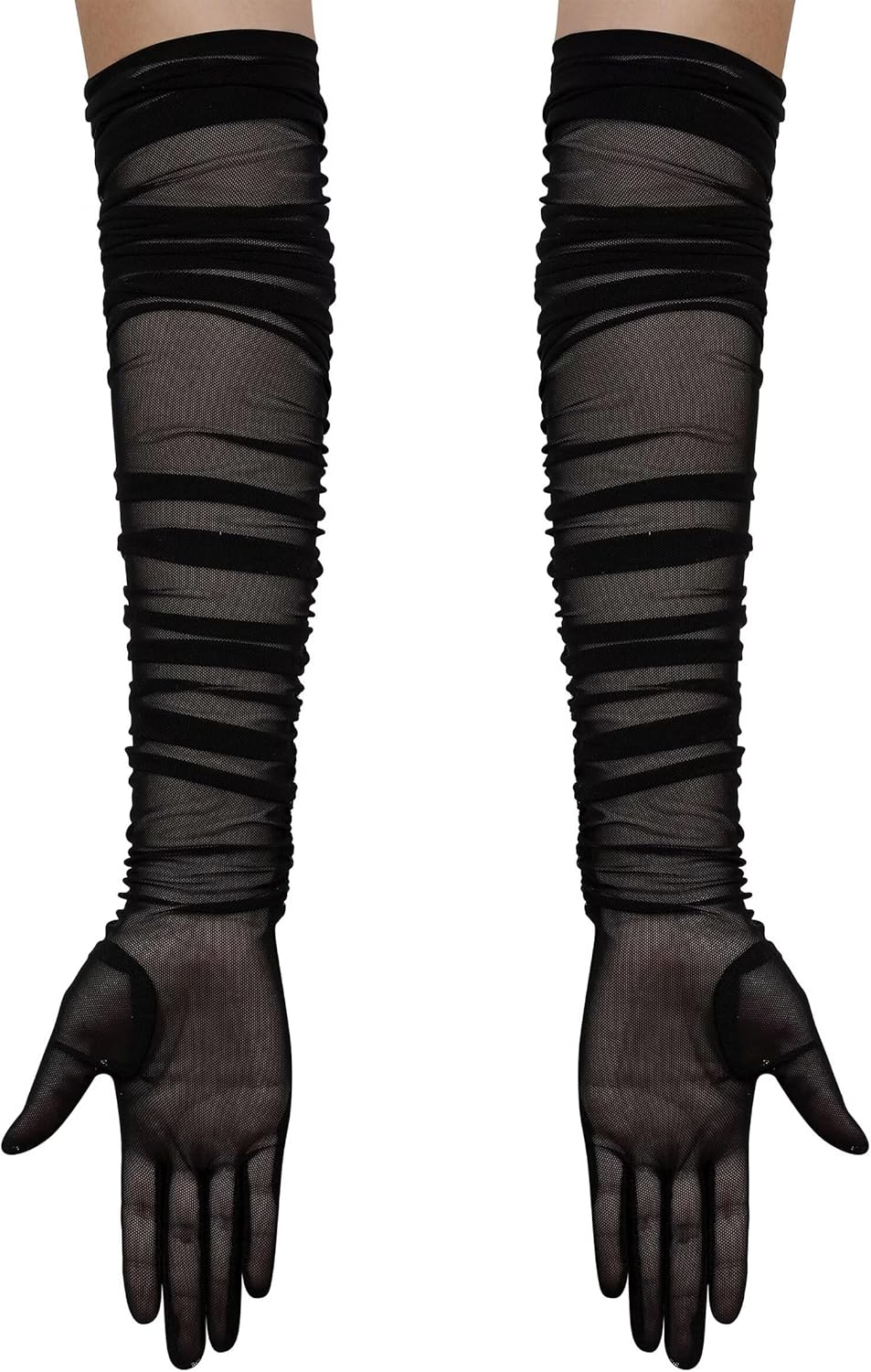 Hazhlko Women's Super Long Stretchy Ruched Mesh Tulle Sheer Gloves Costume Opera Party 1920's Dance Gloves - Image 2