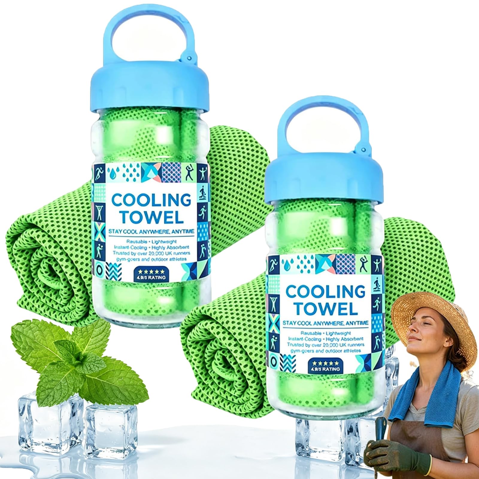 2PCS Cooling Towel, 30×80cm Cool Towels For Neck Hot Weather, Quick-Drying Cold Towel with Storage Bottle, Microfiber Ice Towel, Soft Breathable Sweat Towels for Fitness Guys Stay Cool (Green)