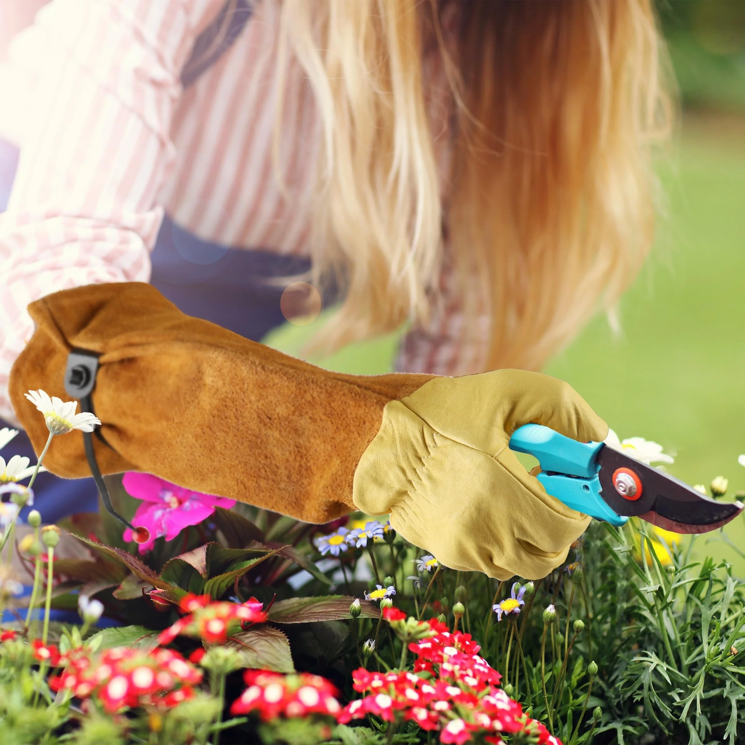 Gartenhandschuhe Damen Dornensichere, pannensichere Gartenhandschuhe, kratzfeste, verstellbare Manschette, Outdoor-Gartenarbeitshandschuhe for Männer und Frauen(L)
