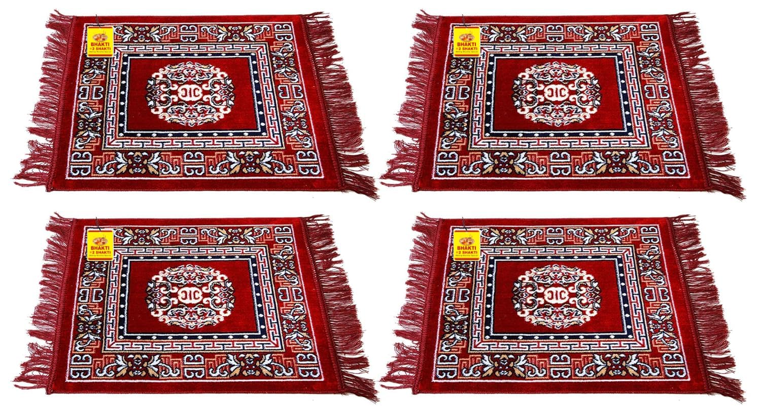 Bhakti2Shakti (Set of 4) Traditional Asana for Puja (24inch x 24inch) - Soft Velvet Aasan for Pooja | Prayer | Sitting | Meditation - Small Carpet Mat Rug for Floor - Red Color | 2 feet Aasan-image-42