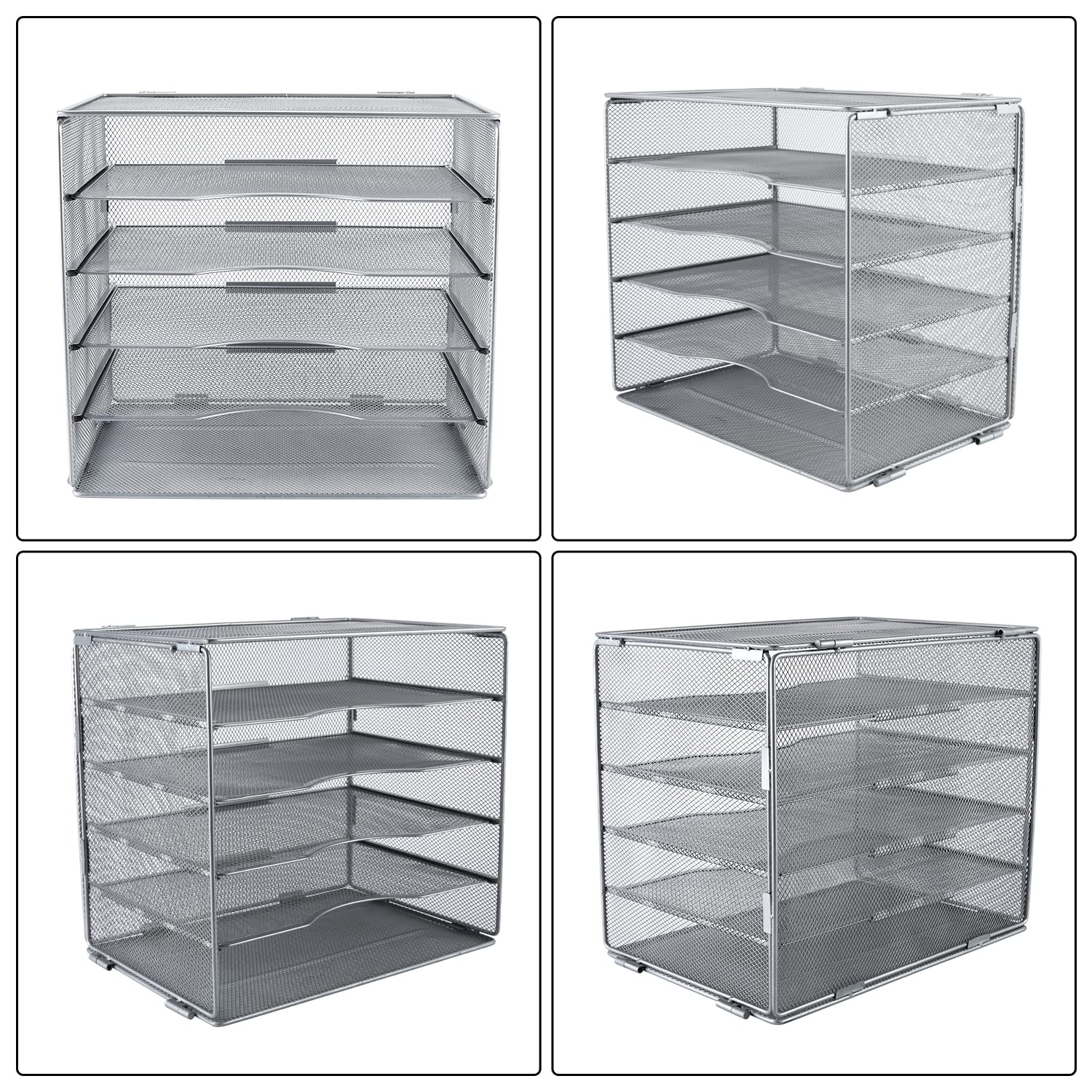 EasyPAG 5 Fächer A4 Metall Büro Schreibtisch Organizer Dokumentenhalter Aktenablage Zeitschriftenhalter Briefablage Papier Magazin Organisator,Silberfarben