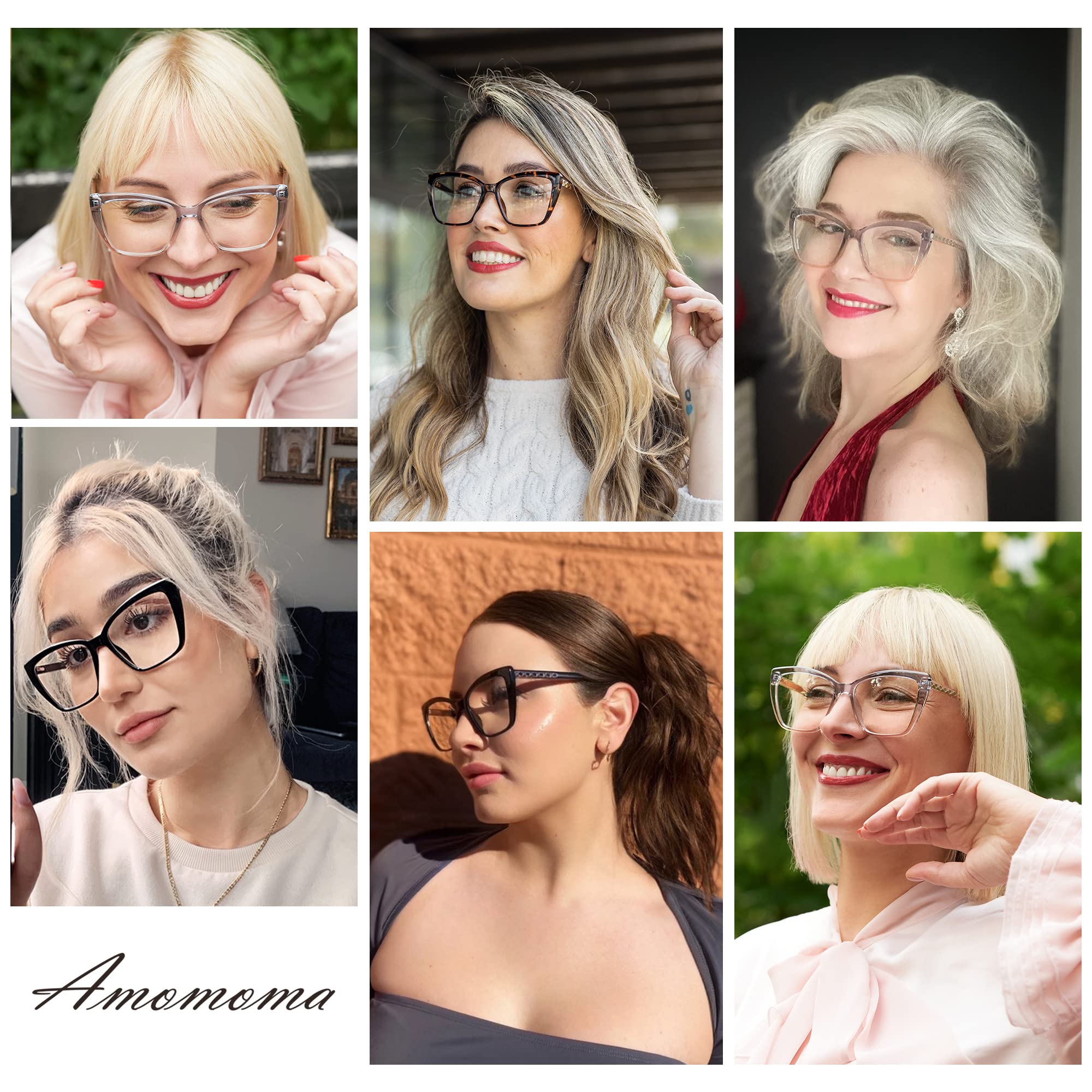 AMOMOMA Trendy TR90 AM6031 - Anteojos de lectura para luz azul de mujer, elegantes lentes cuadrados de ojo de gato