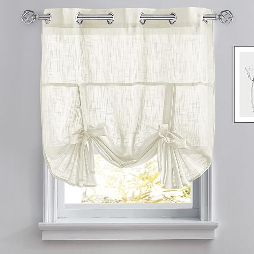 Miniatura 7 de PONY DANCE Cortinas pequeñas para ventana  Paneles decorativos de lino con filtro de luz traslúcido para ventana con lazo, para sótano, 42 pulgadas