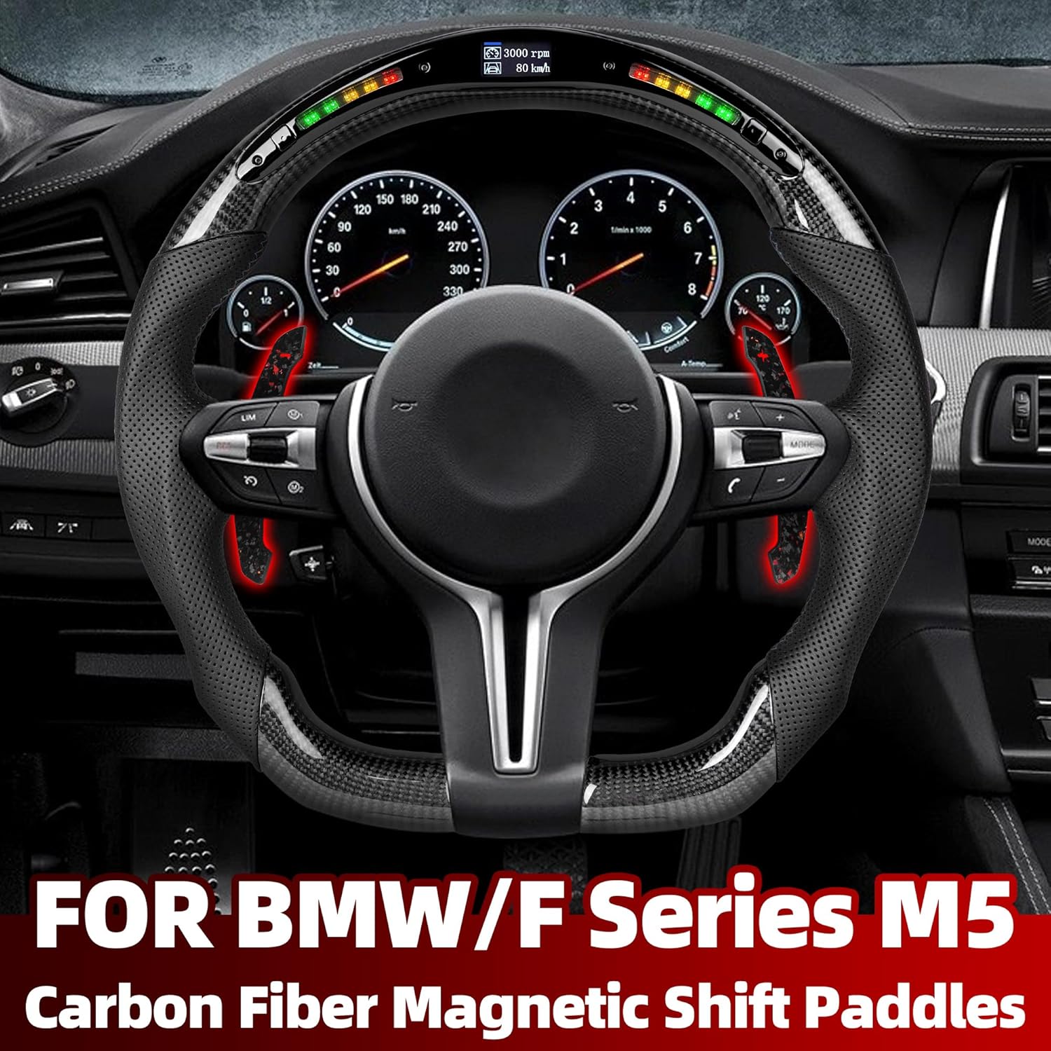 Steering Wheel Magnetic Paddle Shifter for BMW M5 F10/F11 F06/F12 G30/G31/G38/G29/G32/ Carbon Fiber Paddle Shifter Red Flakes Forged Carbon