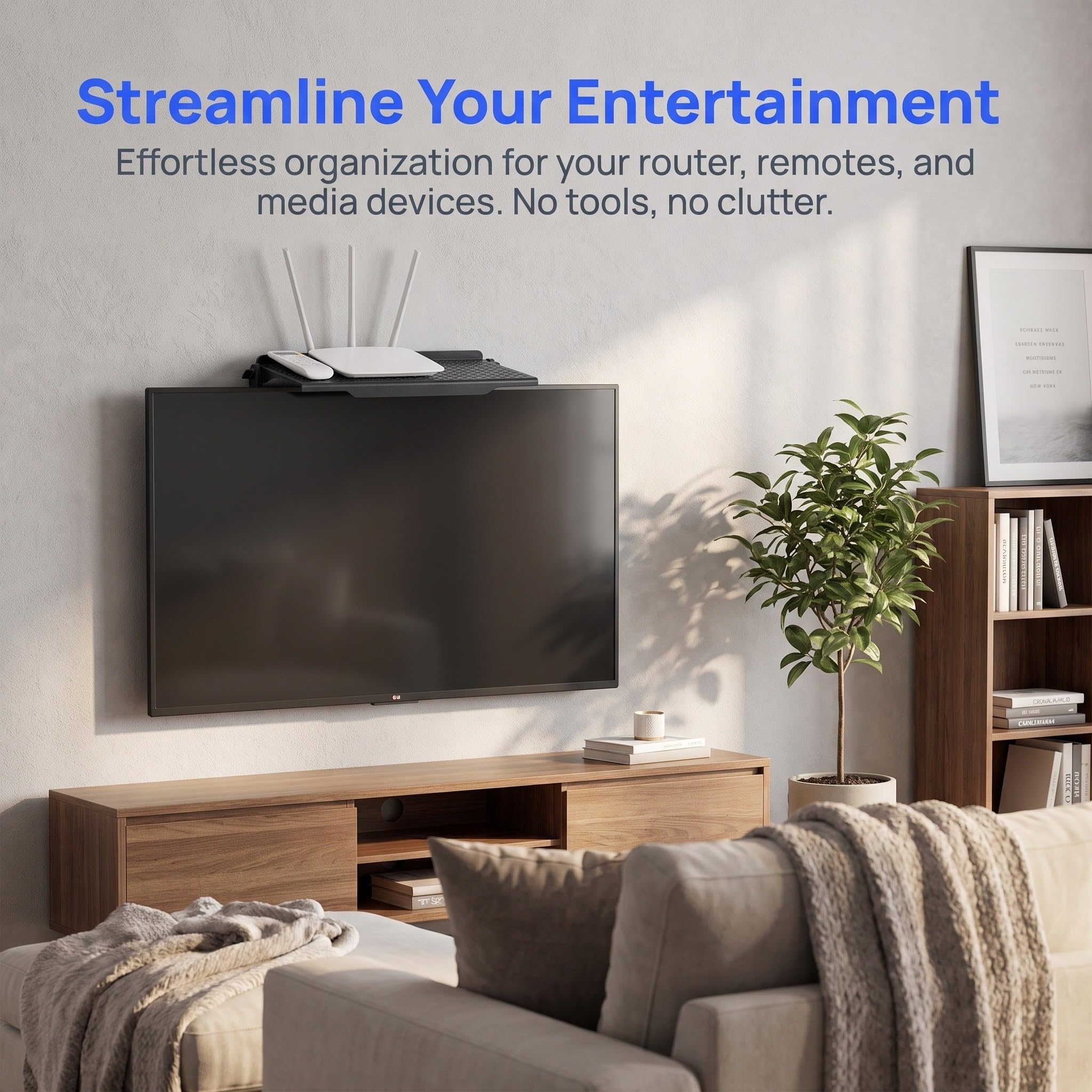 Lurrose 4 pezzi Mensola TV in plastica ampia piattaforma regolabile supporto monitor senza foratura | Supporto router per console di videogiochi per riporre dispositivi audio video e multimediali