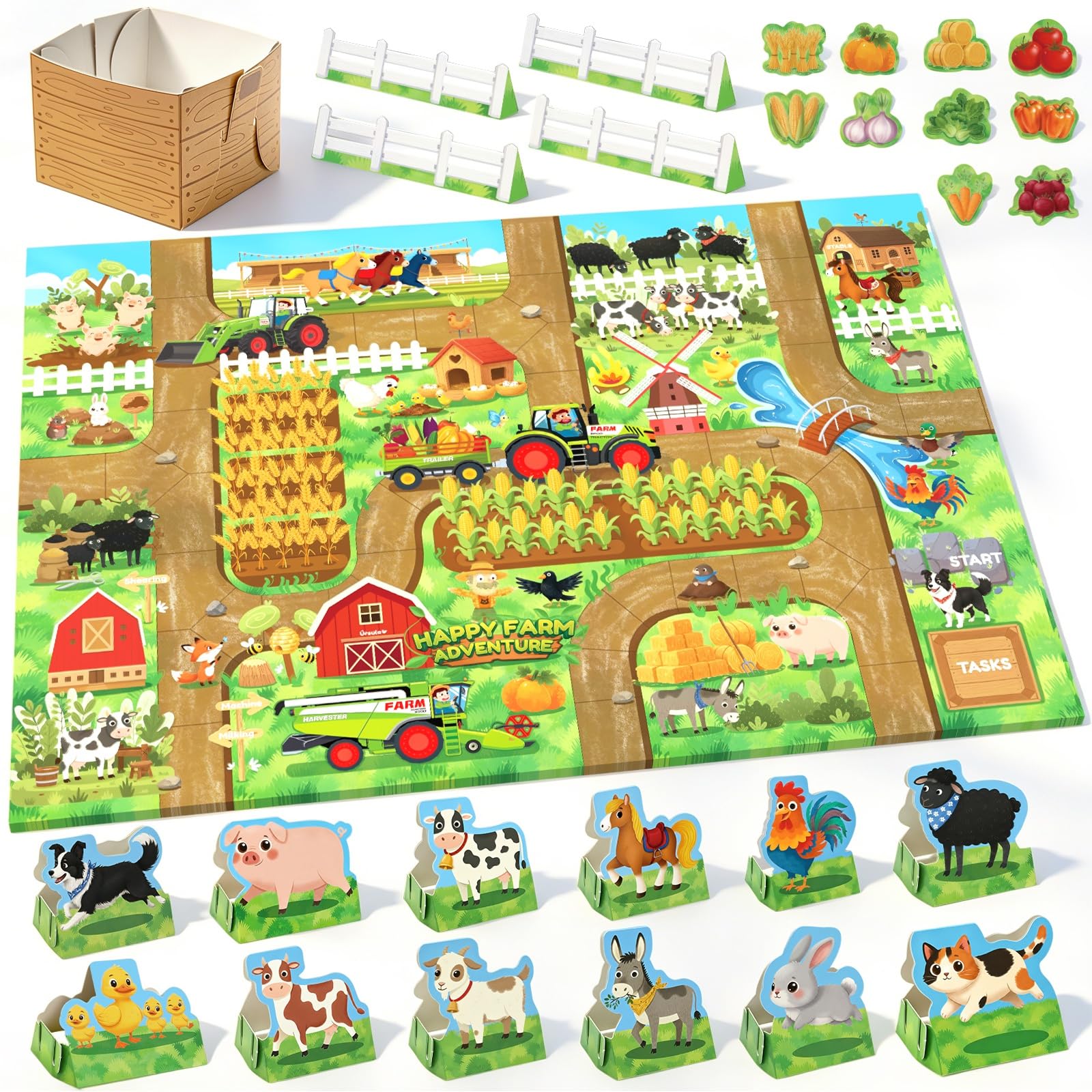 Solalalam Farm Animals & Cardboard Play Mat STEM Toys Craft Kits for Kids