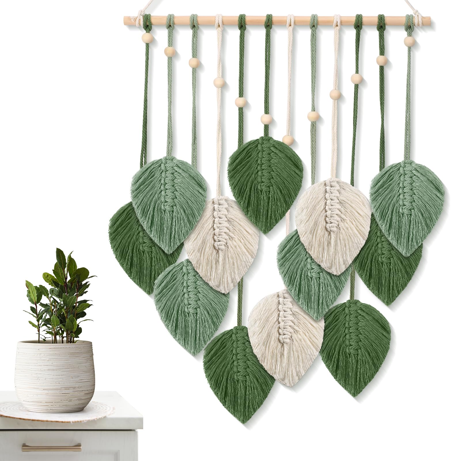 Arazzo Macramè Fatto A Mano Ulalaza - Decorazione Parete Boho, Tappeto Wall Hanging Con Tassello In Legno, 25x95 Cm