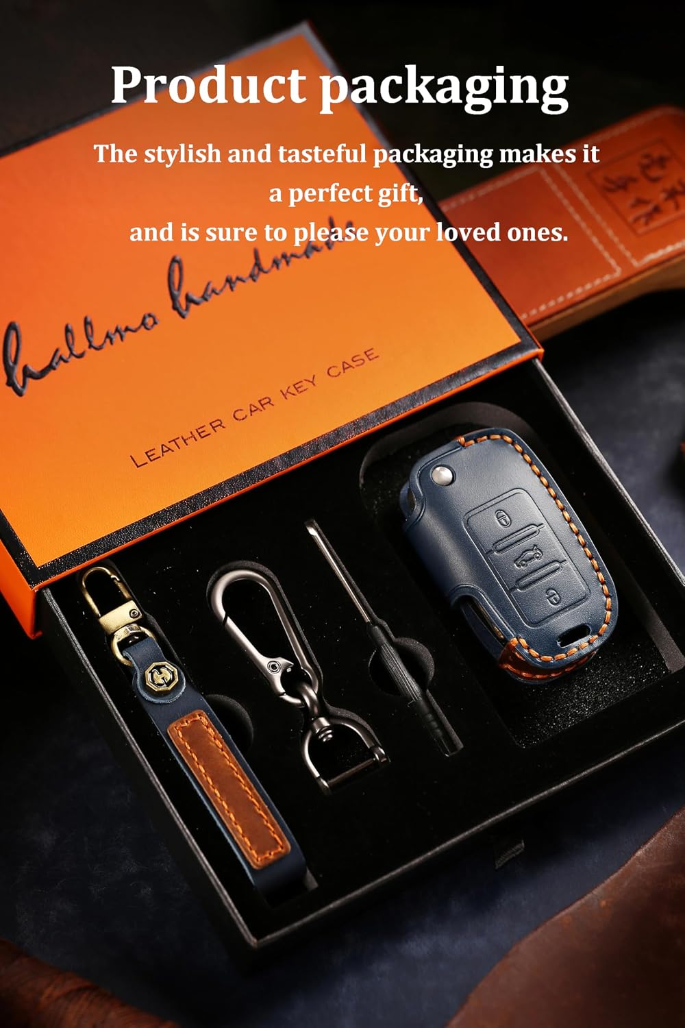 SANRILY Personalized Text Keychain Holder Handmade Leather 3 Button Flip Key Fob Cover Case Fit for VW Passat CC Tiguan Touareg Eos Golf GTI Jetta Beetle Rabbit Keyless Key Shell Brown