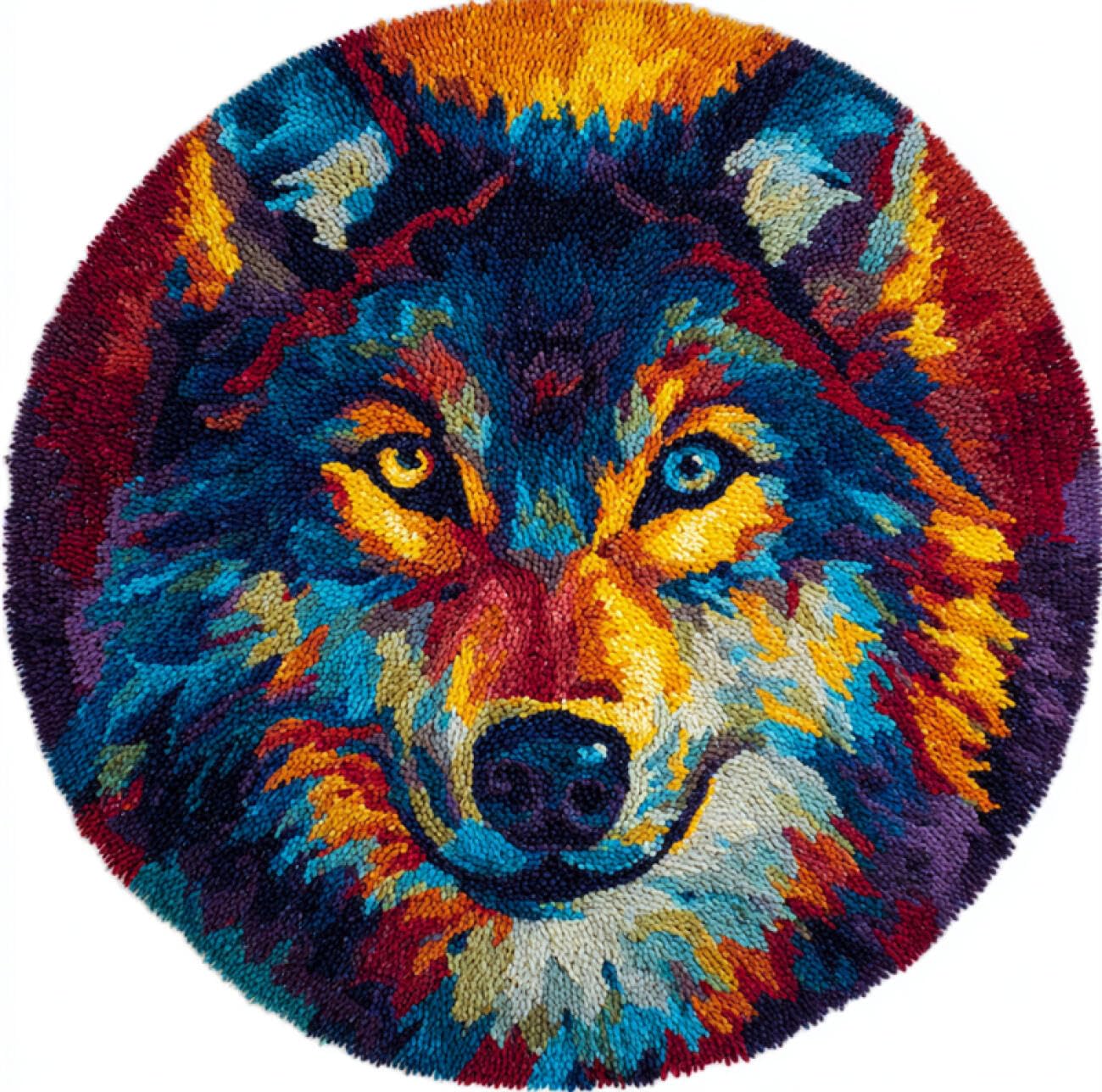 Kitquiver Animal Tapestry Kits for Adults Colorful Wolf Knitting Kits for Adults Latch Hook Canvas DIY Rugs Crochet Yarn Set Embroidery Kit 50x50cm