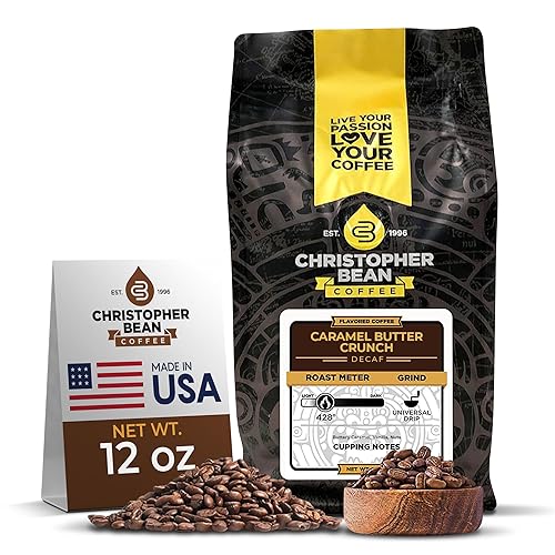 Miniatura 1 de Christopher Bean Coffee - Café con sabor crujiente a mantequilla de caramelo, café descafeinado, 100% arábica, café molido tostado medio, sin