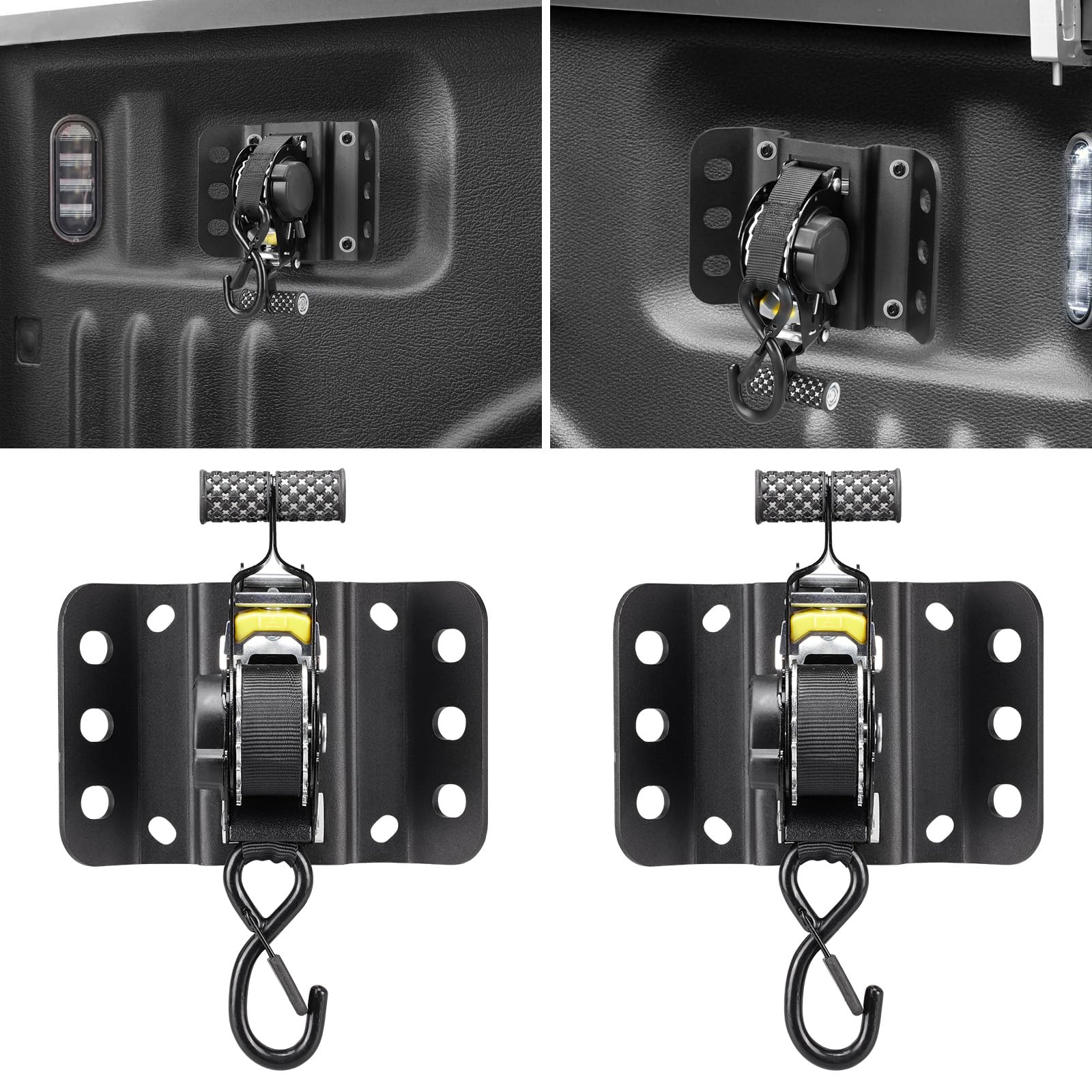 2PCS Retractable Tie Down Straps for 2015-2025 Ford F150, Retractable Ratchet Straps 10 Ft Self Retracting Tie Down with Boxlink Plates Mounted Brackets Bed Mount Heavy Duty Bolt on