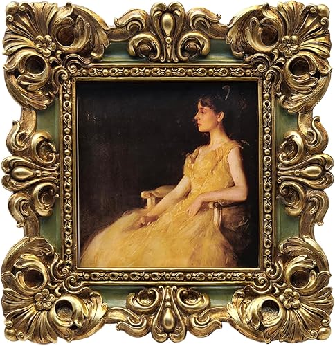 CISOO Marco de fotos pequeño vintage de 4 x 4, marco de fotos cuadrado verde y dorado antiguo para mesa y exhibición de pared, diseño floral disponible en Yaxa Colombia