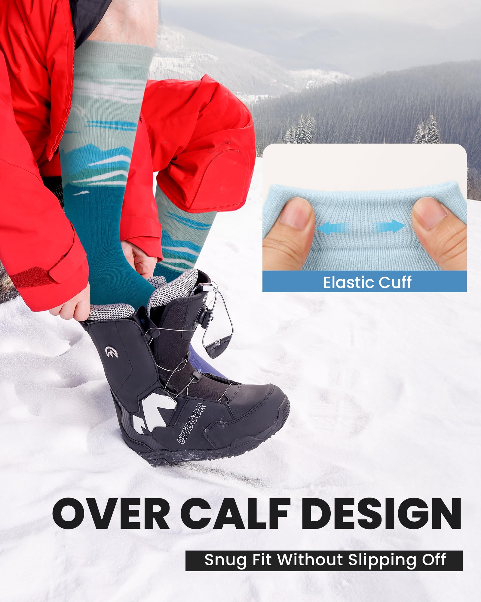 OutdoorMaster 2 Pares Calcetines de Esquí para Mujer, Calcetines de Térmico Invierno Snowboarding Transpirables para Deportes al Aire Libre con Diseño OTC/Puño Antideslizante
