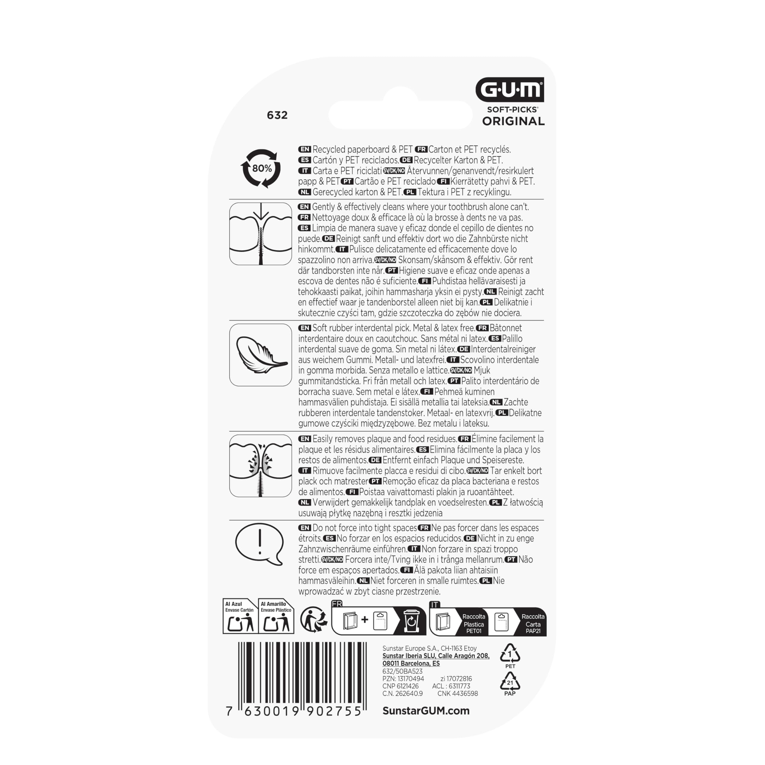Bâtonnets interdentaires GUM® SOFT-PICKS® ORIGINAL | nettoyage des dents et élimination de la plaque dentaire | M - [6x50]