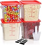 2L&4L NSF Contenants de stockage des aliments : 8 PCS[Classe alimentaire] [Résistant au froid et à la chaleur] Conteneurs commerciaux de stockage d'aliments carré clair avec échelles Poignées pour la cuisine du restaurant à domicile(BPA FREE)