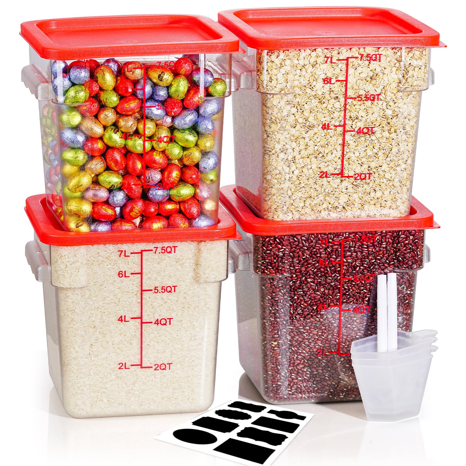 8QT NSF - Contenitori per alimenti, 8 pezzi, per uso alimentare, resistenti al caldo e al freddo, trasparenti, con manici a bilancia, per casa, ristorante, cucina, impasto a prova di pizza, senza BPA