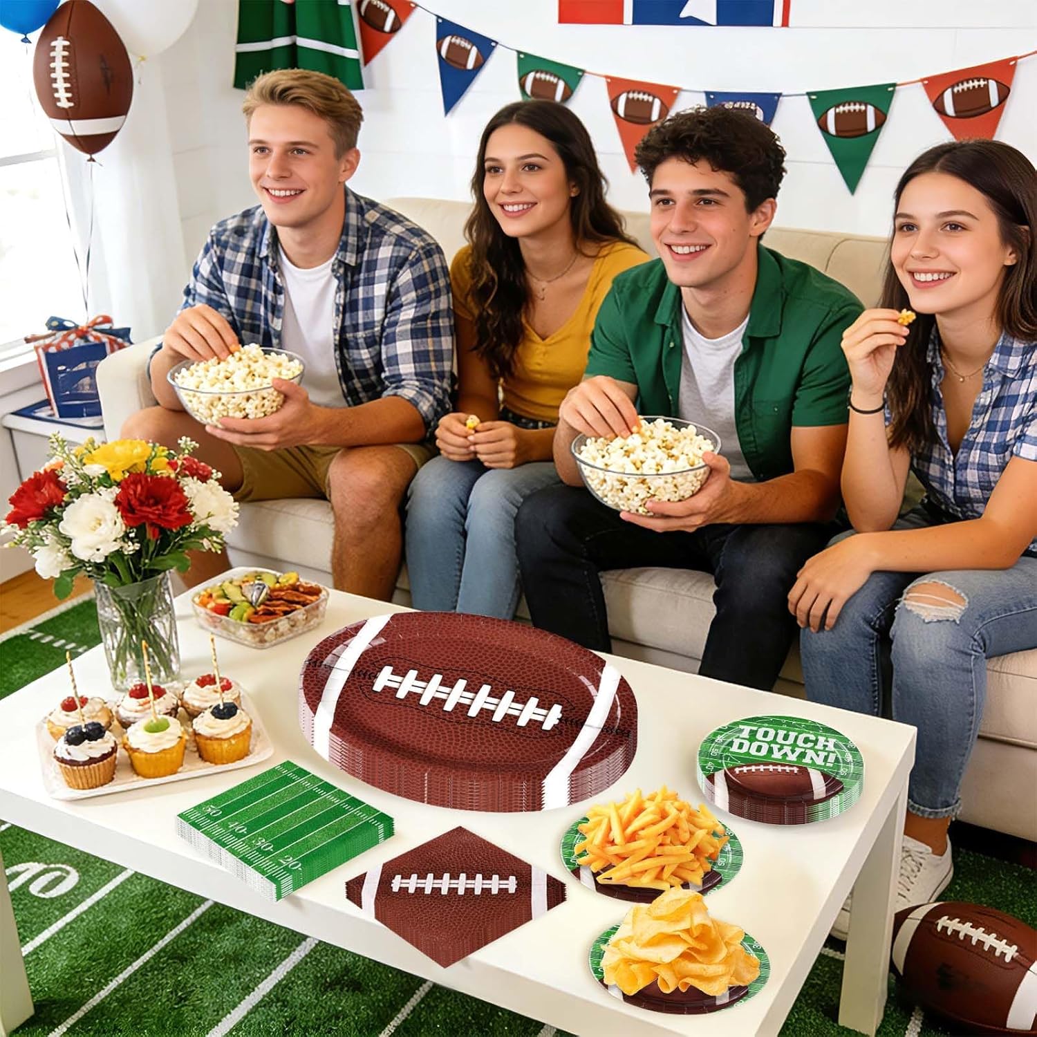 Grencian 150PCS Football Party Decorations Disposable Football Oval Paper Plates and Napkins Sports Theme Tableware Set for Sports Game Day Party Decor Birthday Party Supplies Serves 50 - Image 2