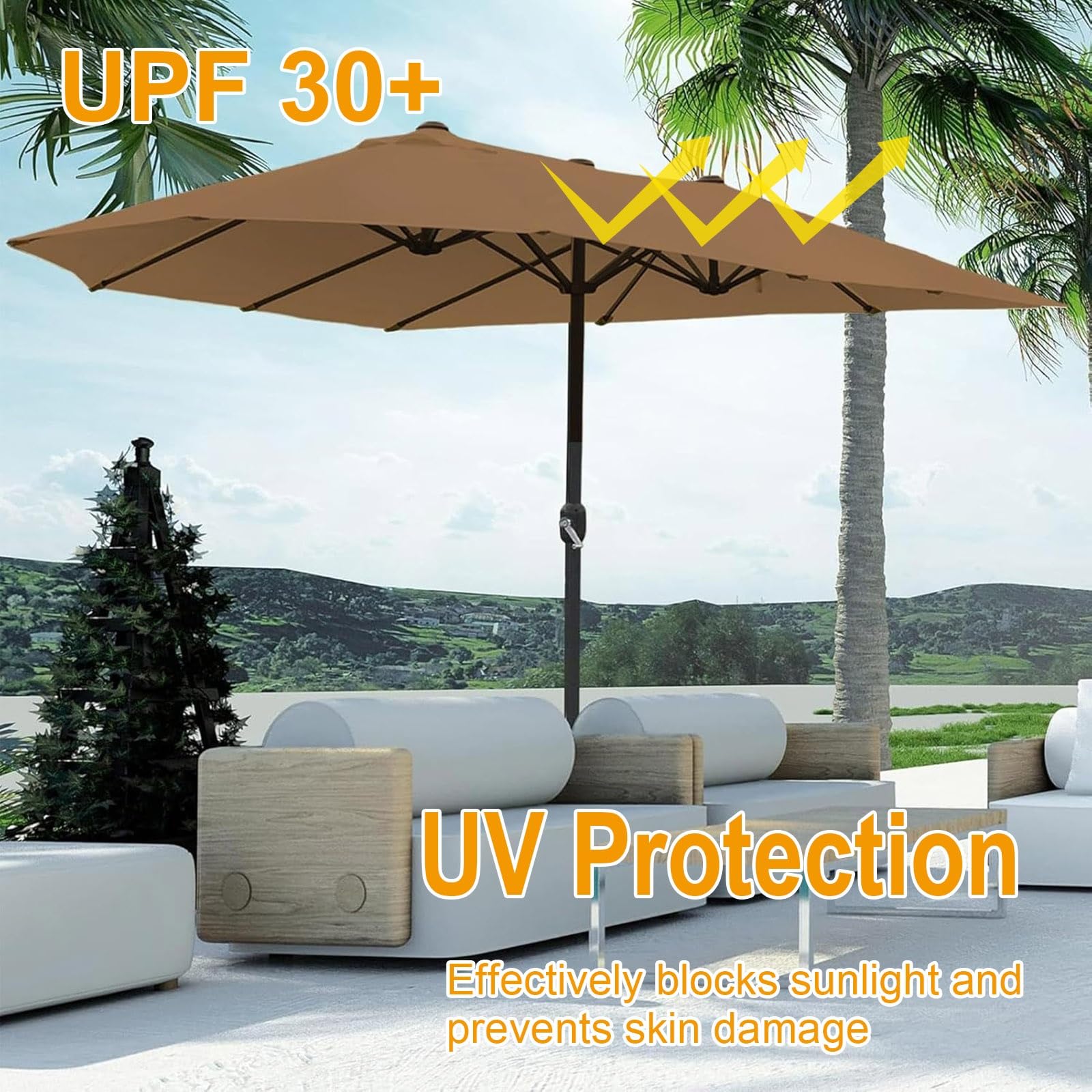 V3VOGUE Toile De Rechange Parasol Double, Auvent Parasol De Remplacement 12 Baleines, 465x270cm Largeur De Couverture Extra Large, Jardin Housse Imperméable en Tissu pour Dessus De Parapluie(Black)