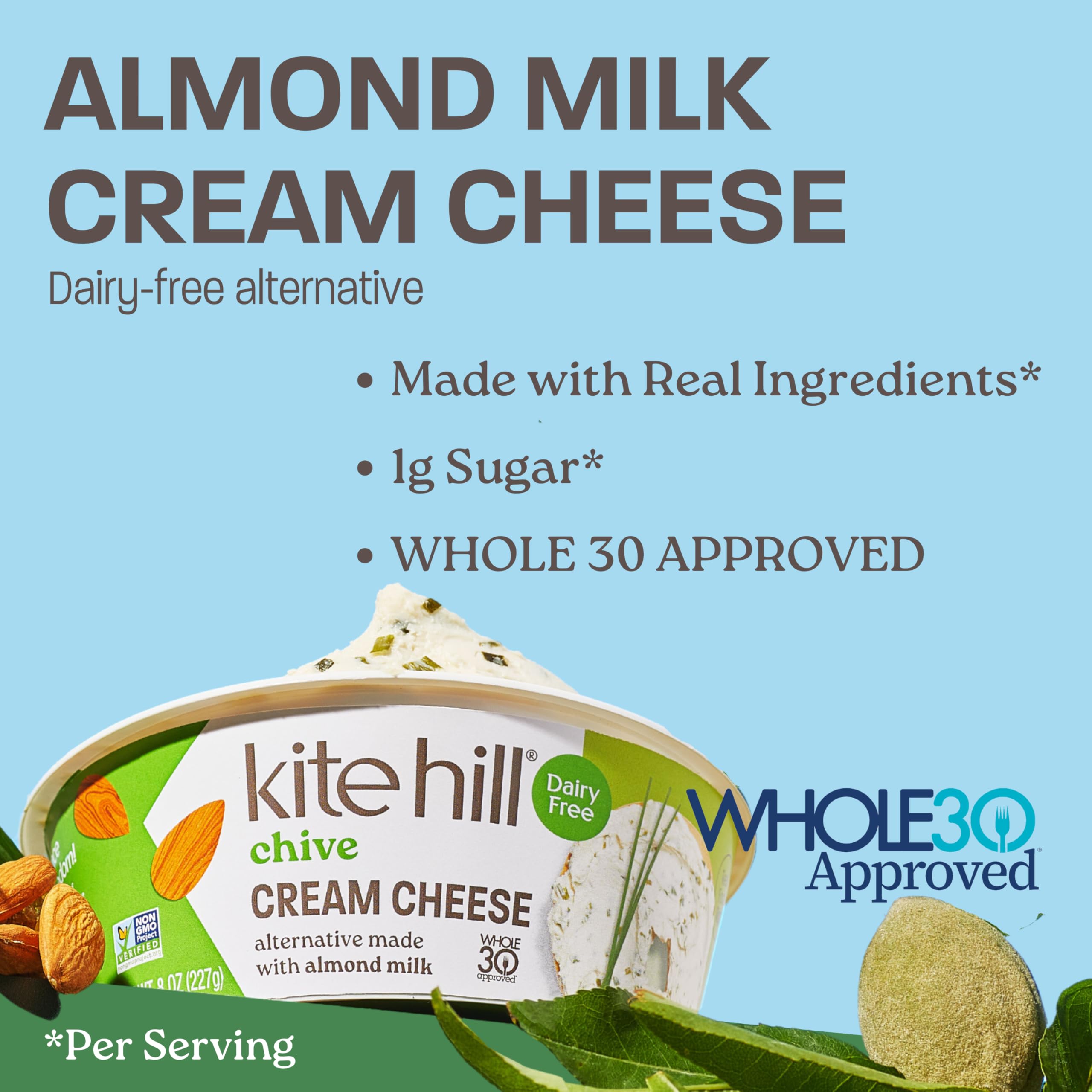 Kite Hill Chive Almond Milk Cream Cheese Style Spread 8 Ounces Dairy Free Whole 30 Approved Gluten Free — view 4