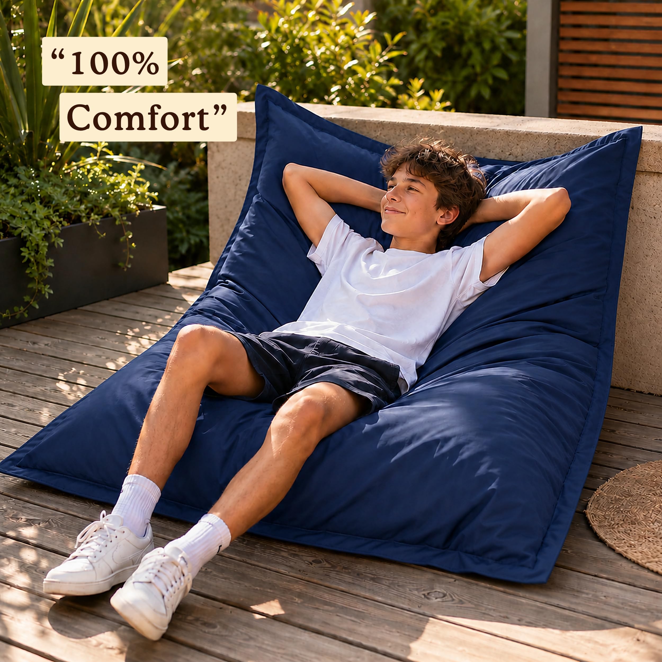bananair Pouf da Esterno Impermeabile XXL, 120 x 160 cm, Blu | Anti-UV, Sfoderabile, Impermeabile, Versatile