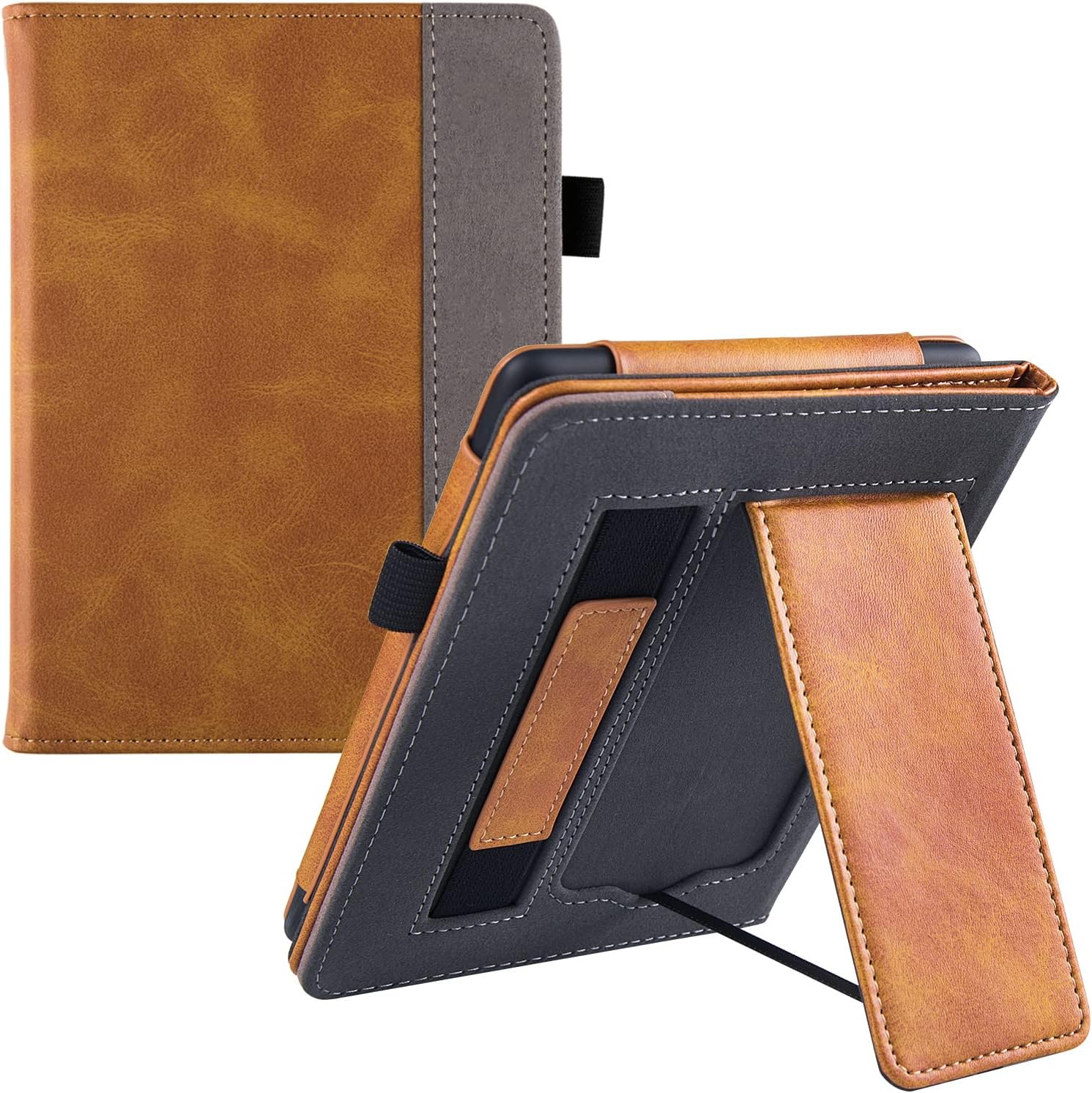 BOZHUORUI Stand Case for Kindle Paperwhite 11th Generation and Kindle Paperwhite Signature Edition eReader (6.8 inch,2021 Release) - PU Leather Cover with Hand Strap/Auto Sleep/Wake (Brown)