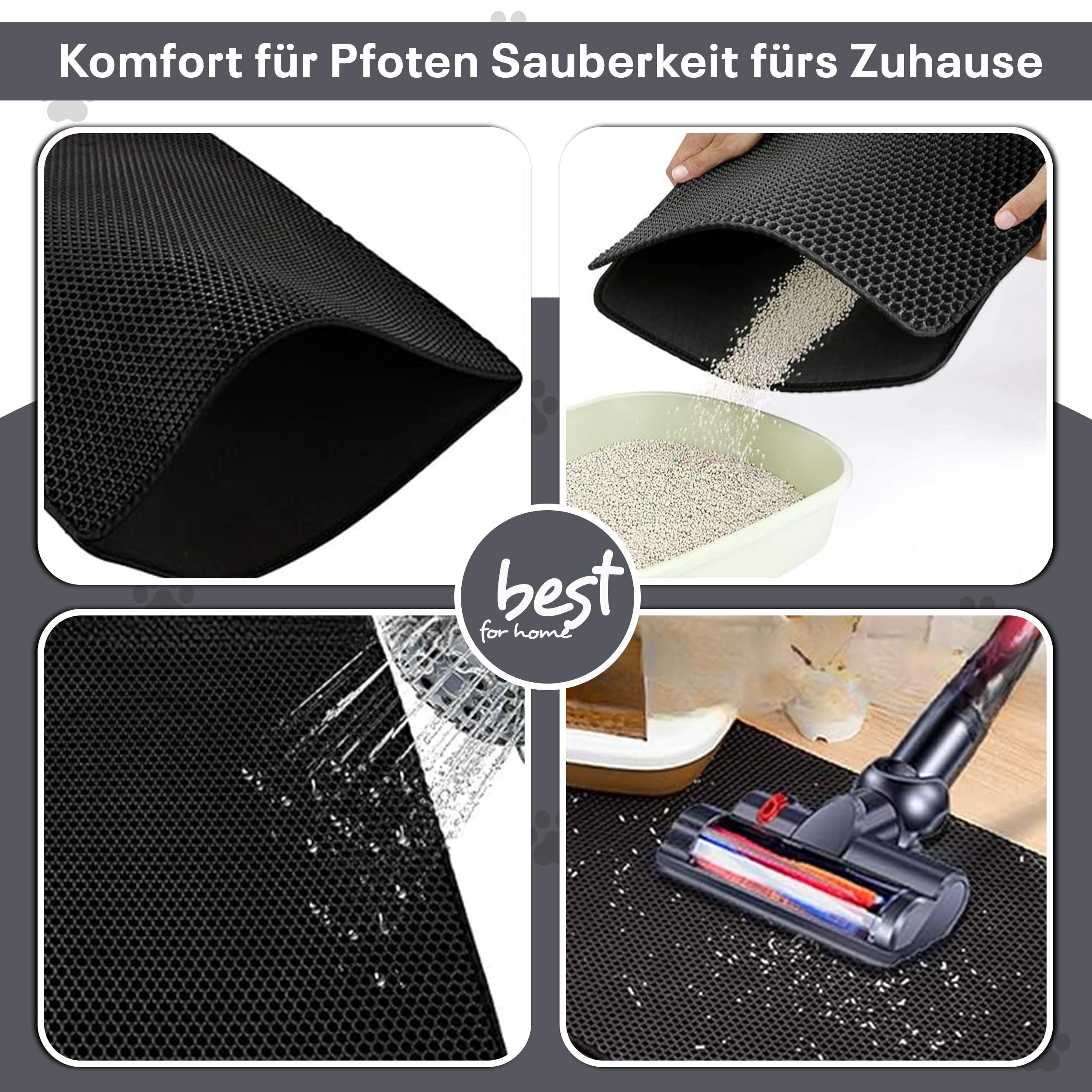 Katzenstreu Matte 60x45 cm | Matte für Katzenklo | Fängt Streu & Staub von den Pfoten auf | Katzenklo Matte | Robust & Leicht zu Reinigen – Schwarz katzenmatte